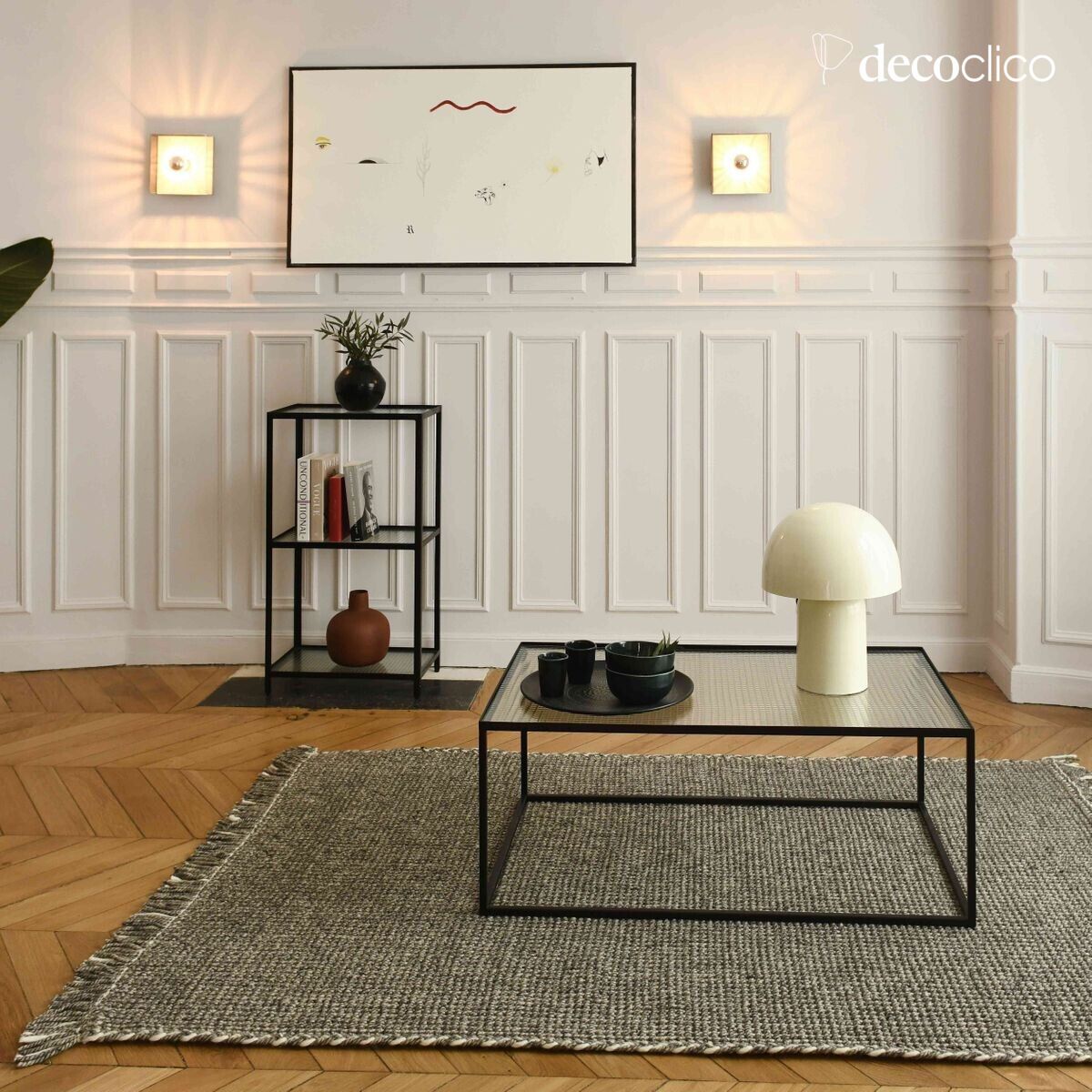 Rechteckiges Teppichband aus handgewebter roher und grauer Wolle 160 x 230 cm