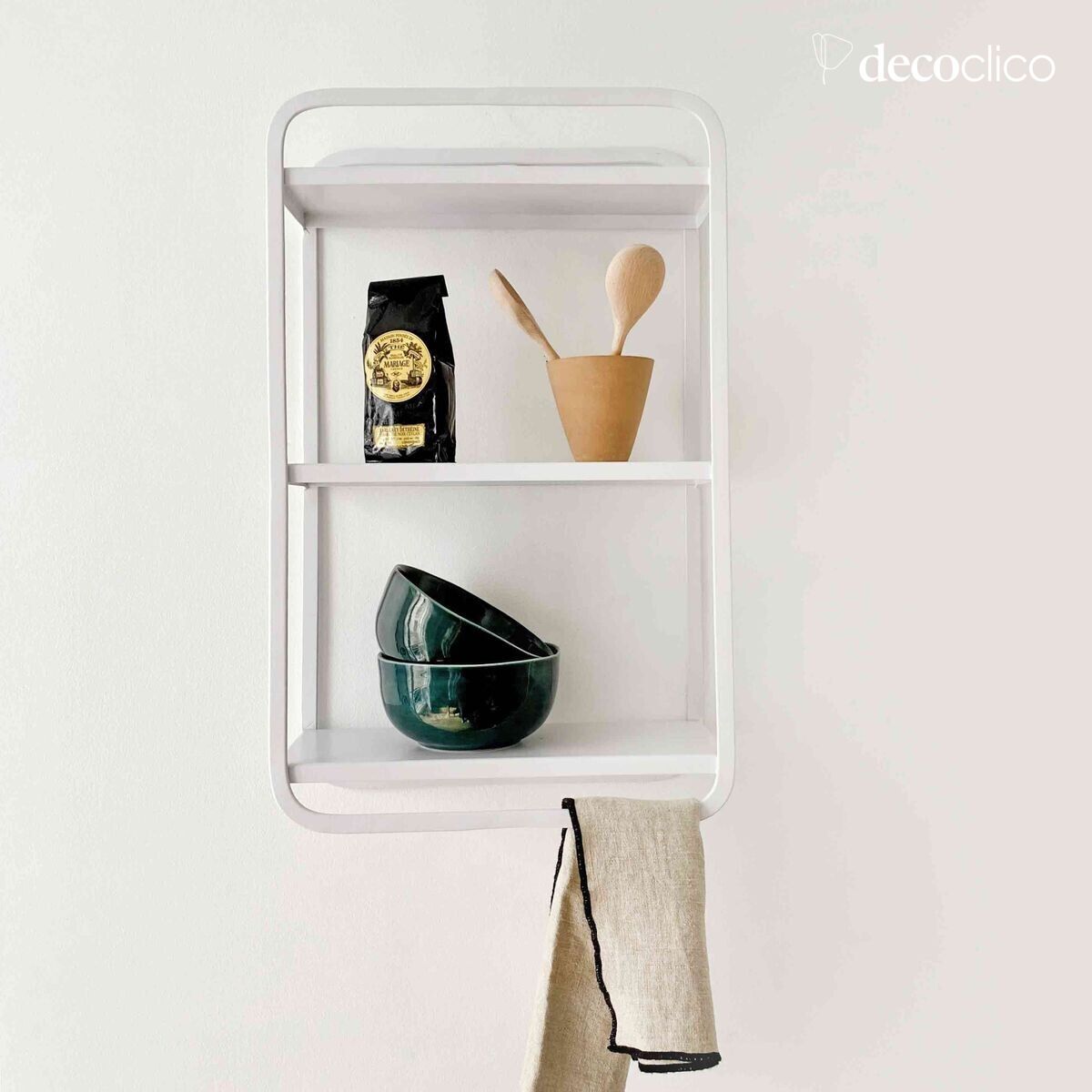 Rechteckiges Wandregal aus mattweißem Metall