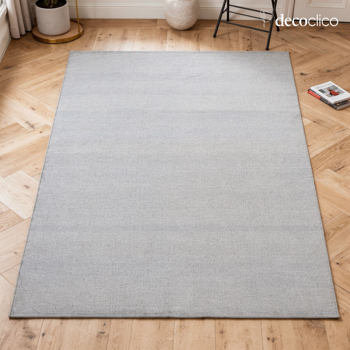 Rechthoekig handgeweven vloerkleed van gerecyclede vezels parelgrijs voor binnen en buiten 160x230cm Moka