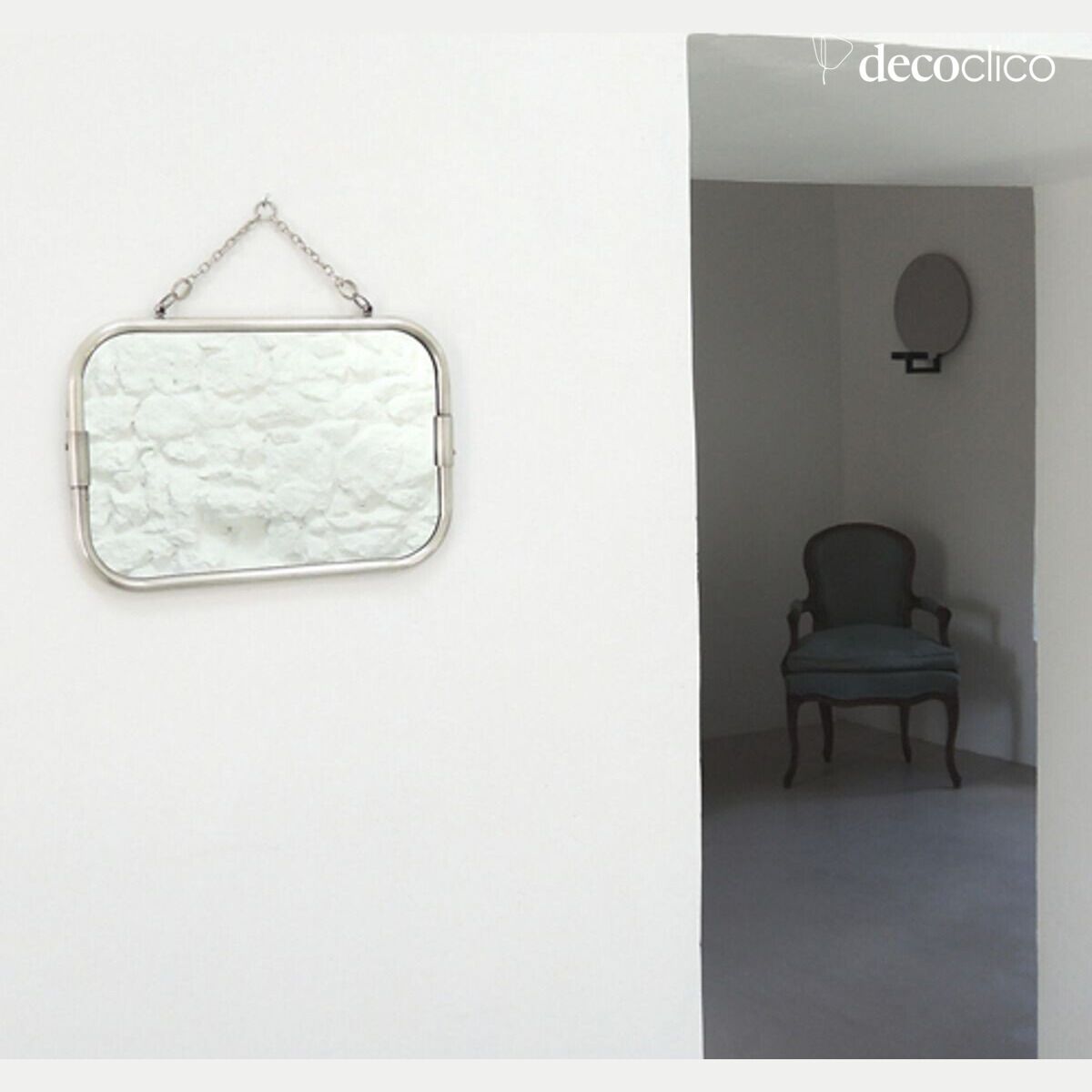 Rechthoekige kappersspiegel zilver nikkel met ketting 28 x 18 cm Chaumont