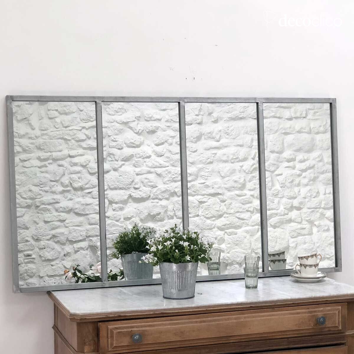 Rechthoekige metalen workshop glasspiegel, afgewerkt met zink 140 x 75 cm Barney