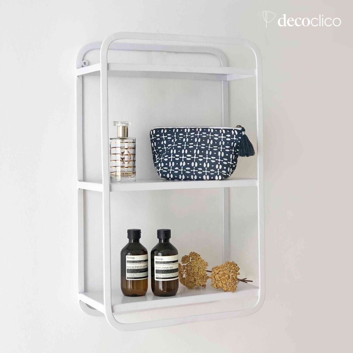 Rechthoekige wandplank in mat wit metaal