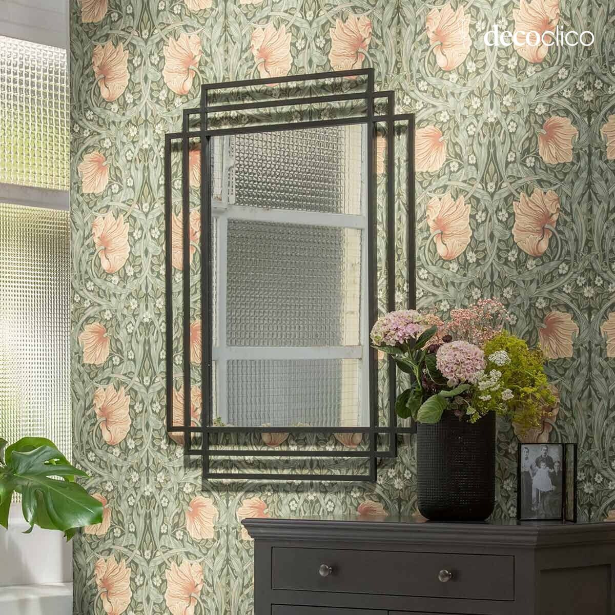 Rectangular Art Deco mirror in black metal 101 x 76 cm  Ginger