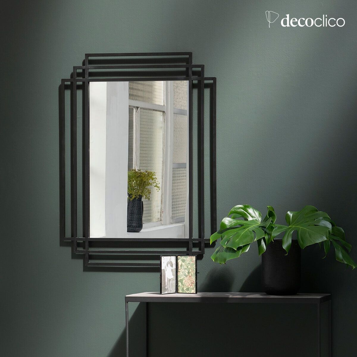Rectangular Art Deco mirror in black metal 101 x 76 cm  Ginger