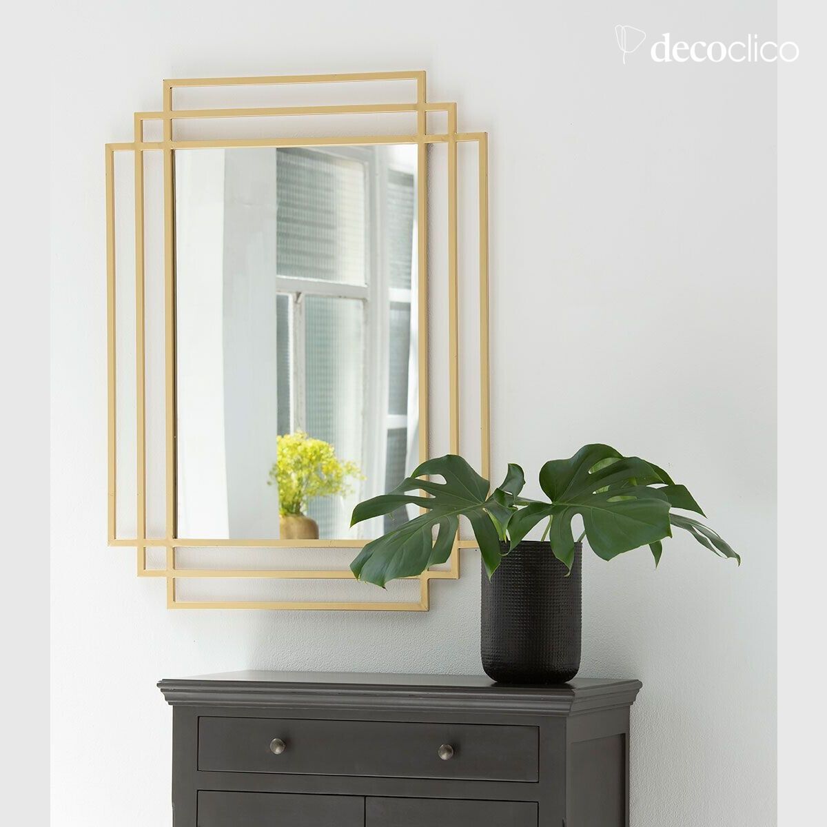 Rectangular Art Deco mirror in gilded metal 102 x 77 cm Ginger
