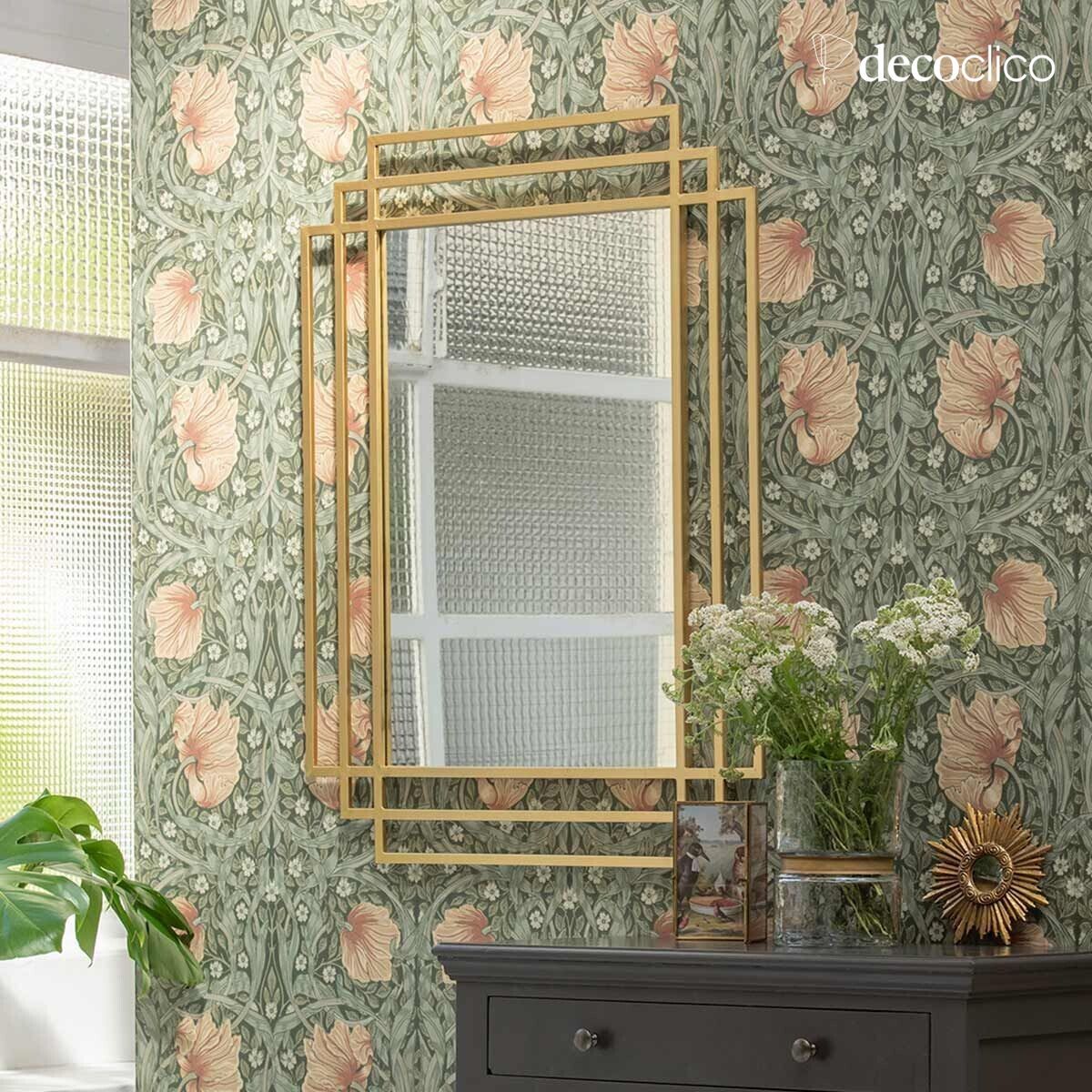 Rectangular Art Deco mirror in gilded metal 102 x 77 cm Ginger