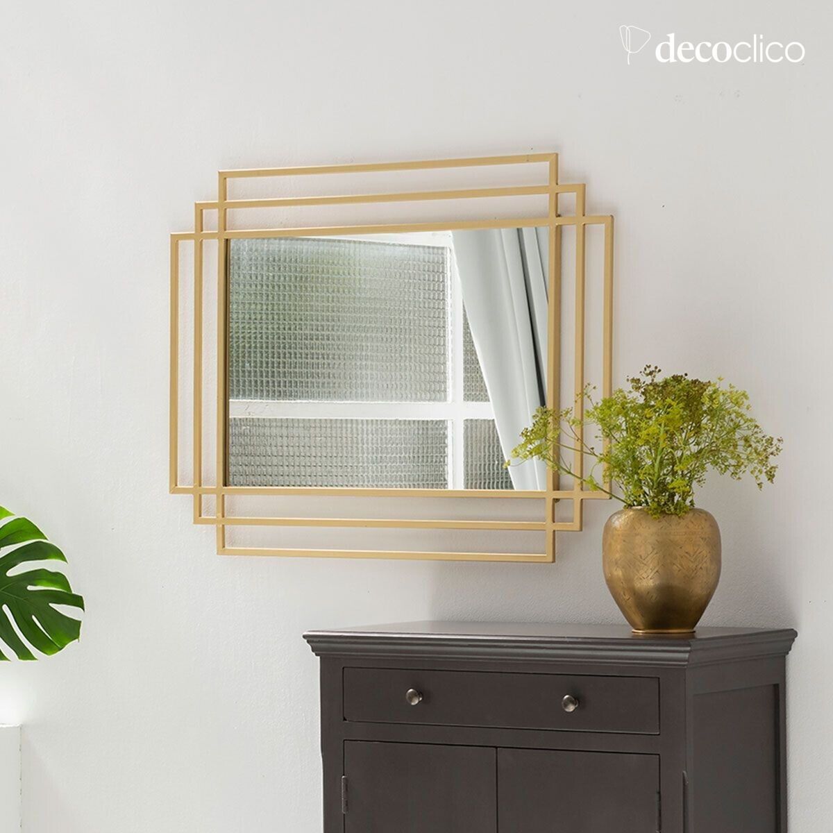 Rectangular Art Deco mirror in gilded metal 102 x 77 cm Ginger