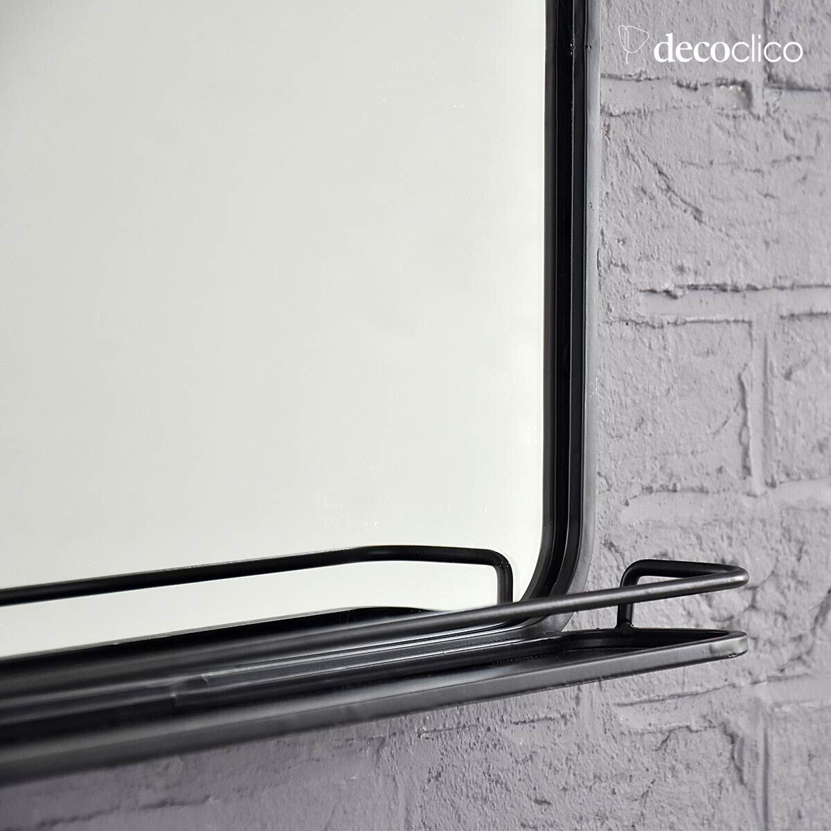 Rectangular black metal mirror with shelf 60 x 35 cm  Bricklane