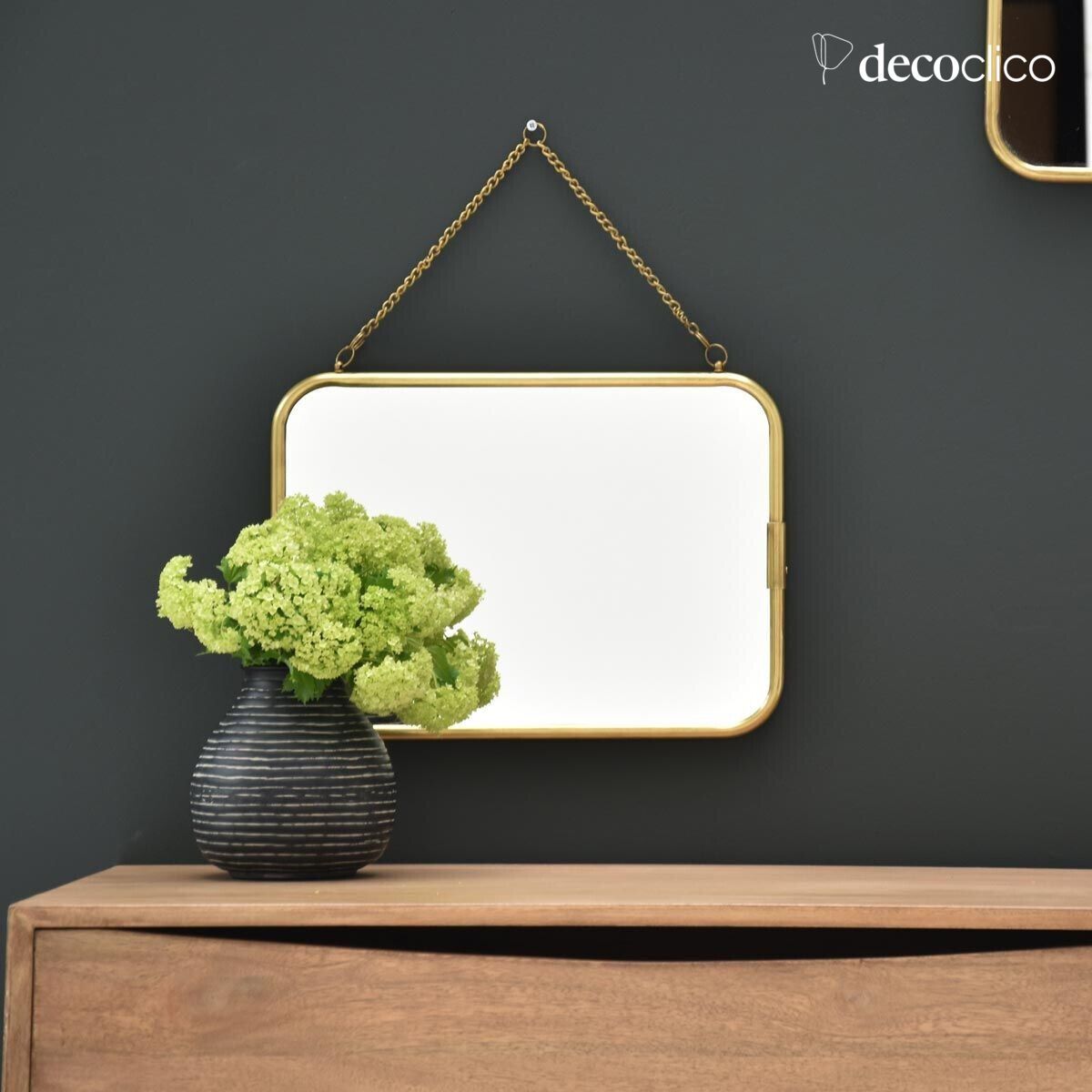 Rectangular brass barber's mirror with chain 39 x 29 cm Chaumont