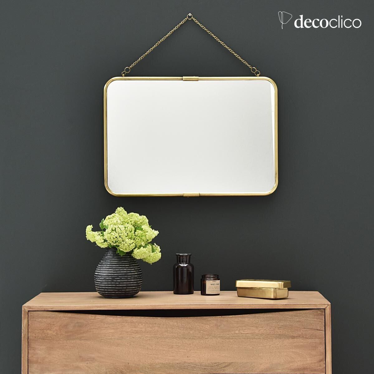 Rectangular brass barber's mirror with chain 57 x 39 cm  Chaumont