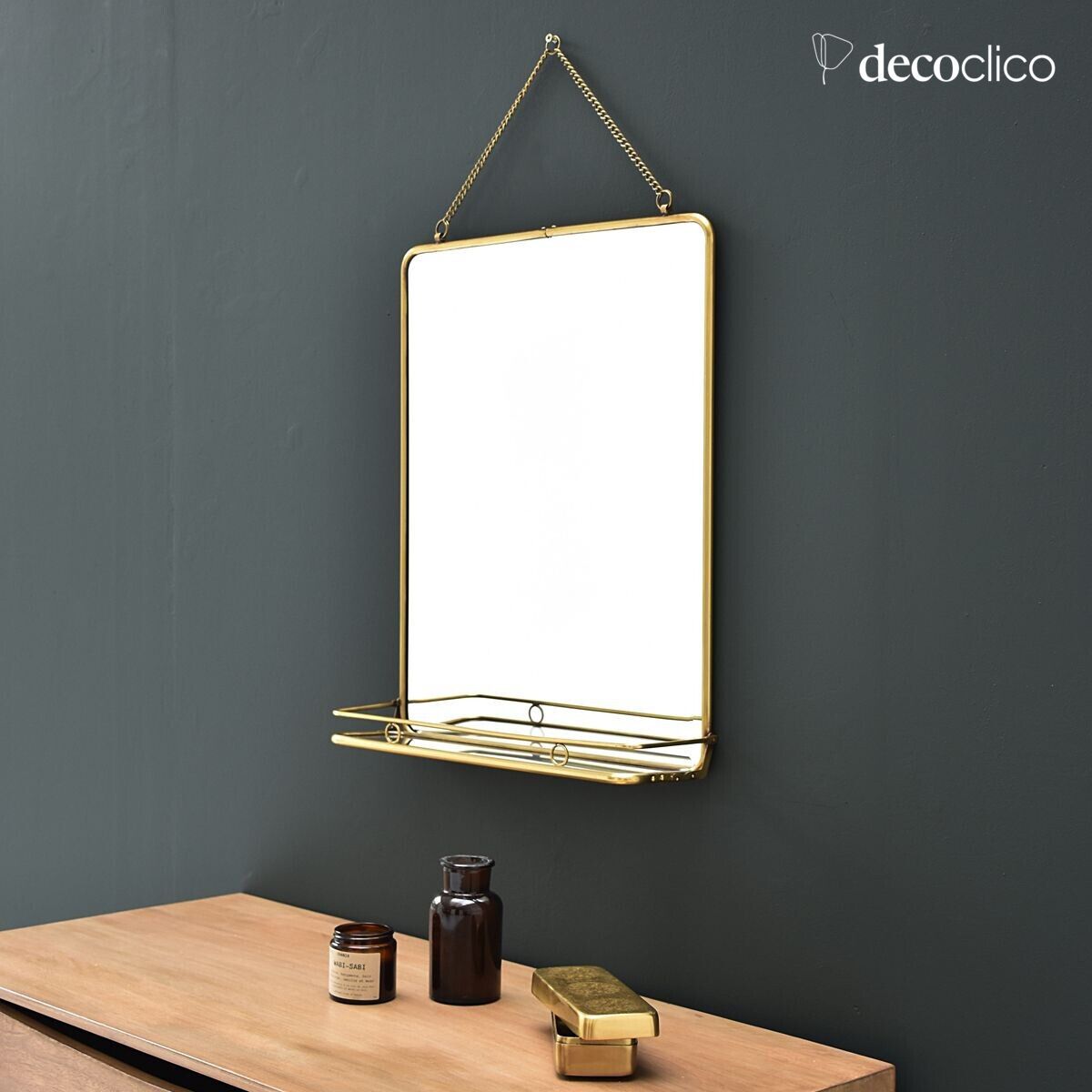Rectangular brass mirror with shelf 40 x 52 cm Chaumont