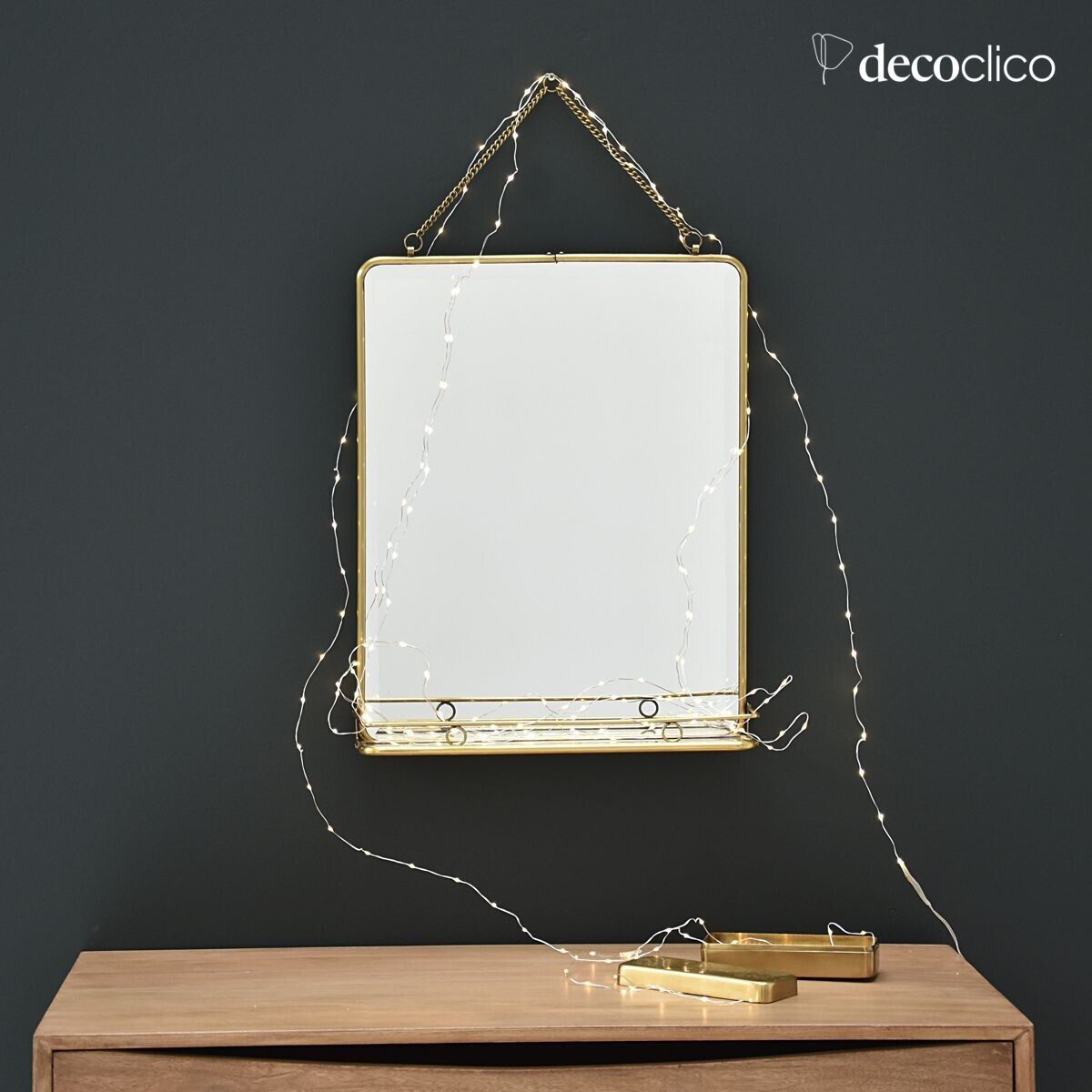 Rectangular brass mirror with shelf 40 x 52 cm Chaumont