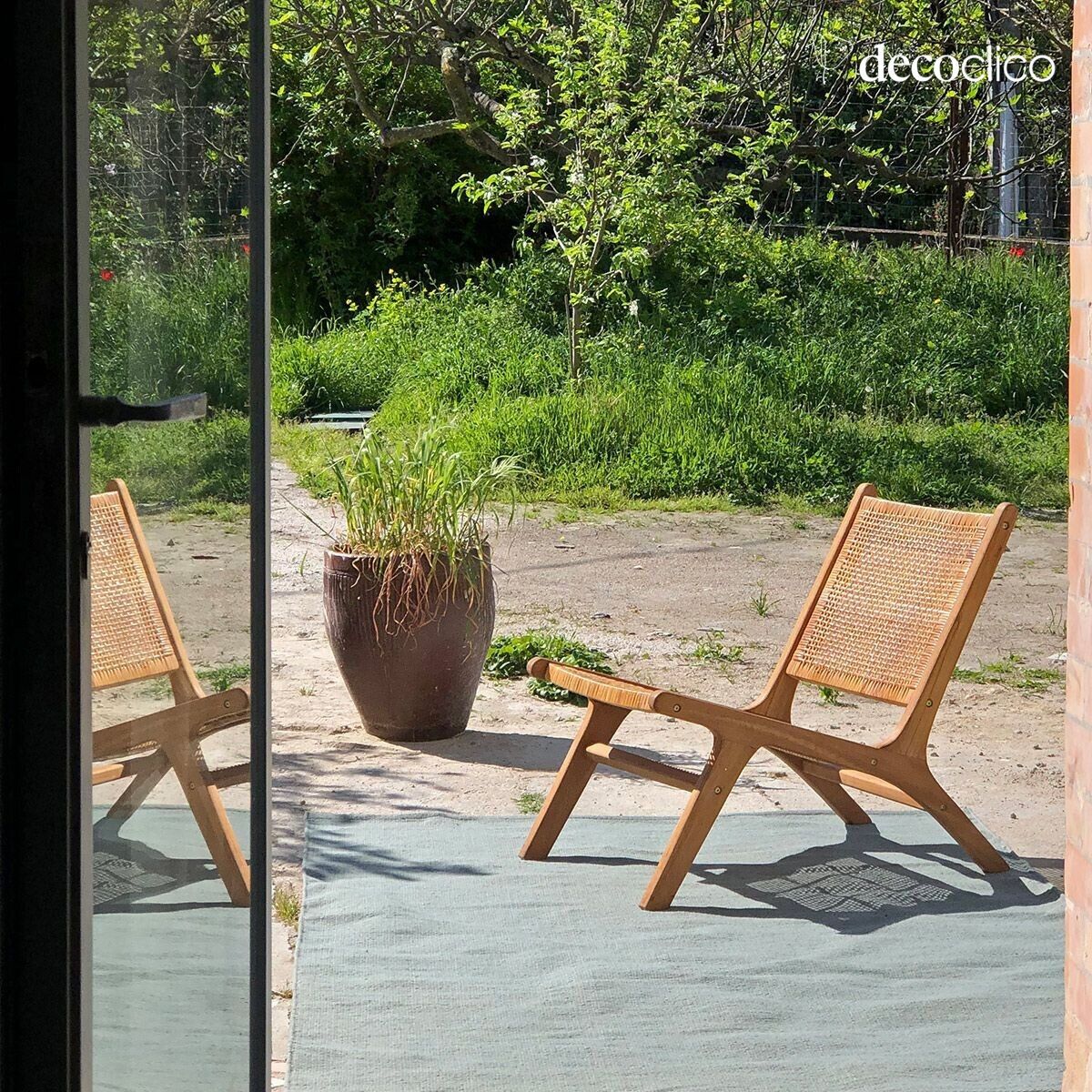 Rectangular carpet in recycled fibers, hand-woven, green, indoor/outdoor 1 Bergen