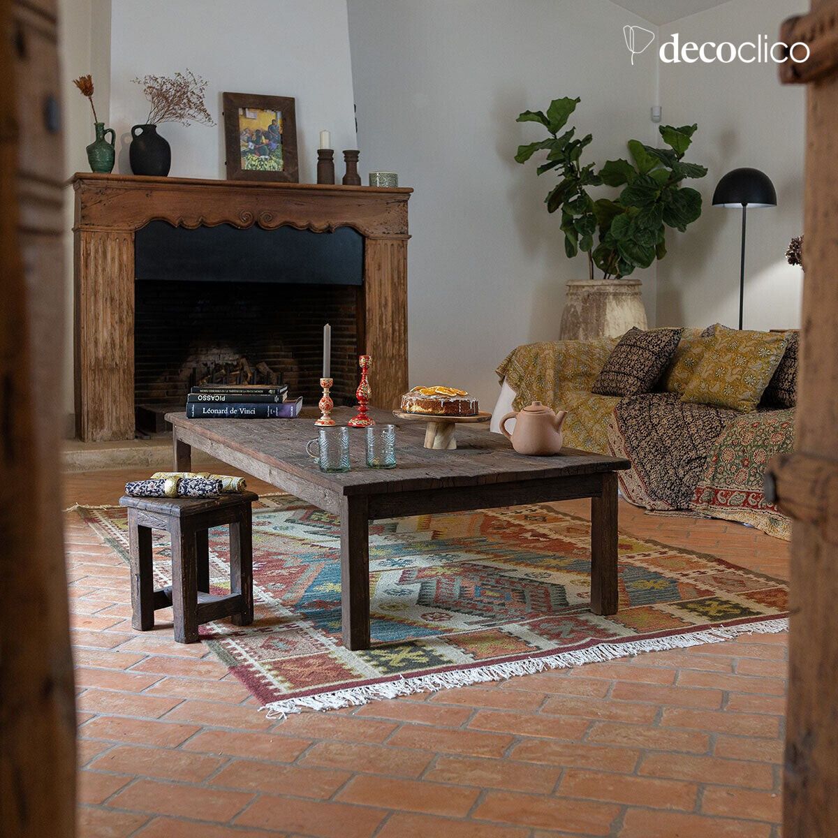 Rectangular coffee table in dark recycled wood Vermont