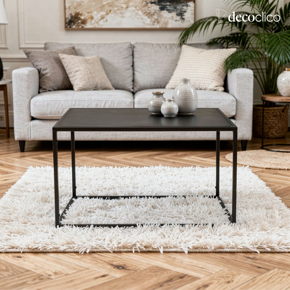 Rectangular coffee table in matt black metal Bricklane