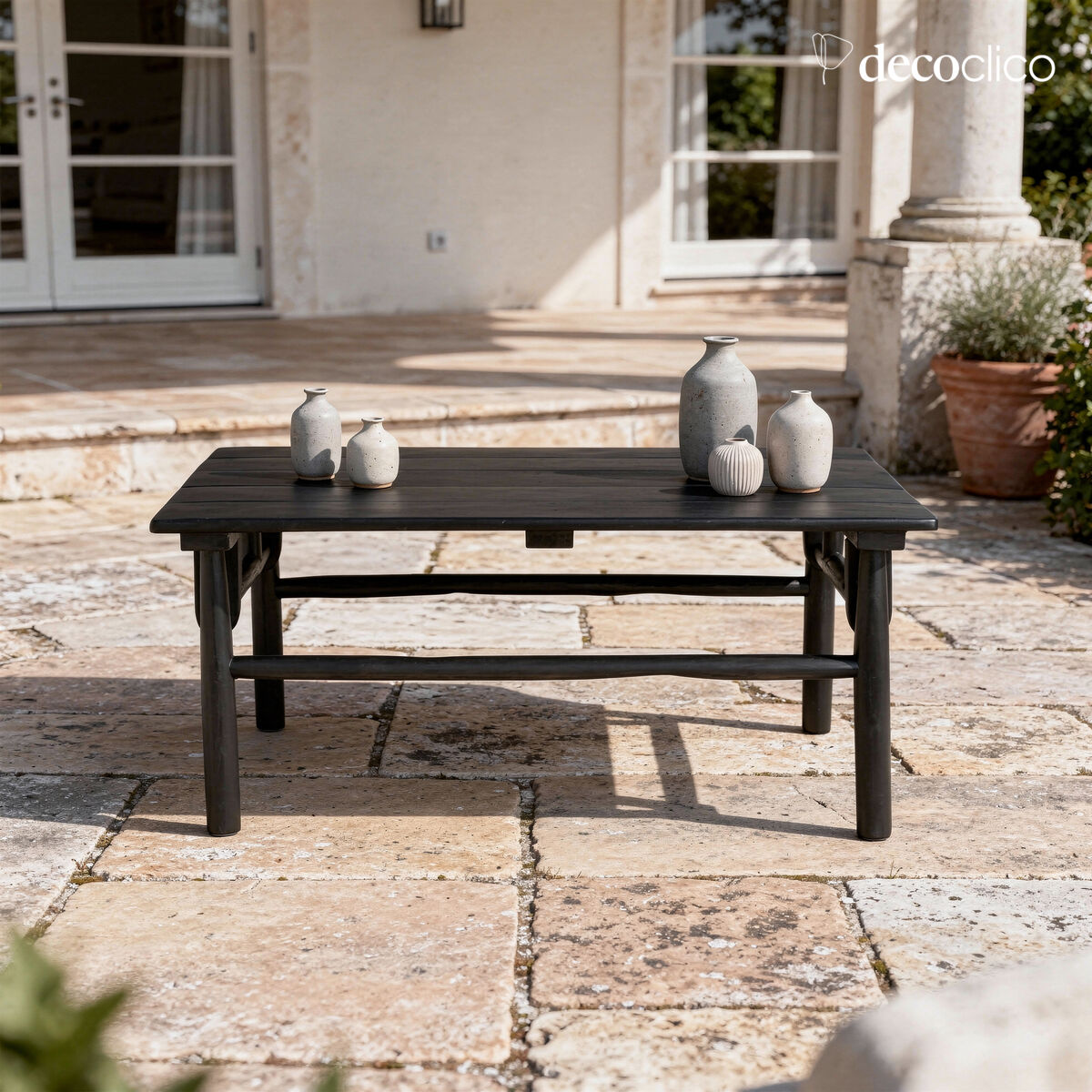 Rectangular coffee table in matte black stained teak Pepper