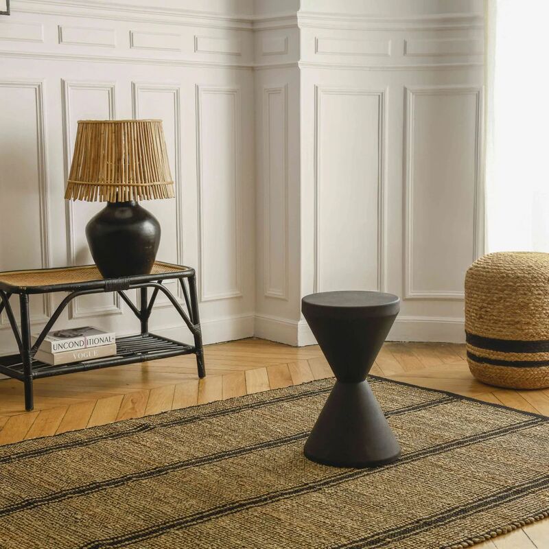 Rectangular mat in hand-woven ecru and black braided jute and cotton 200 x 300 cm Bergen