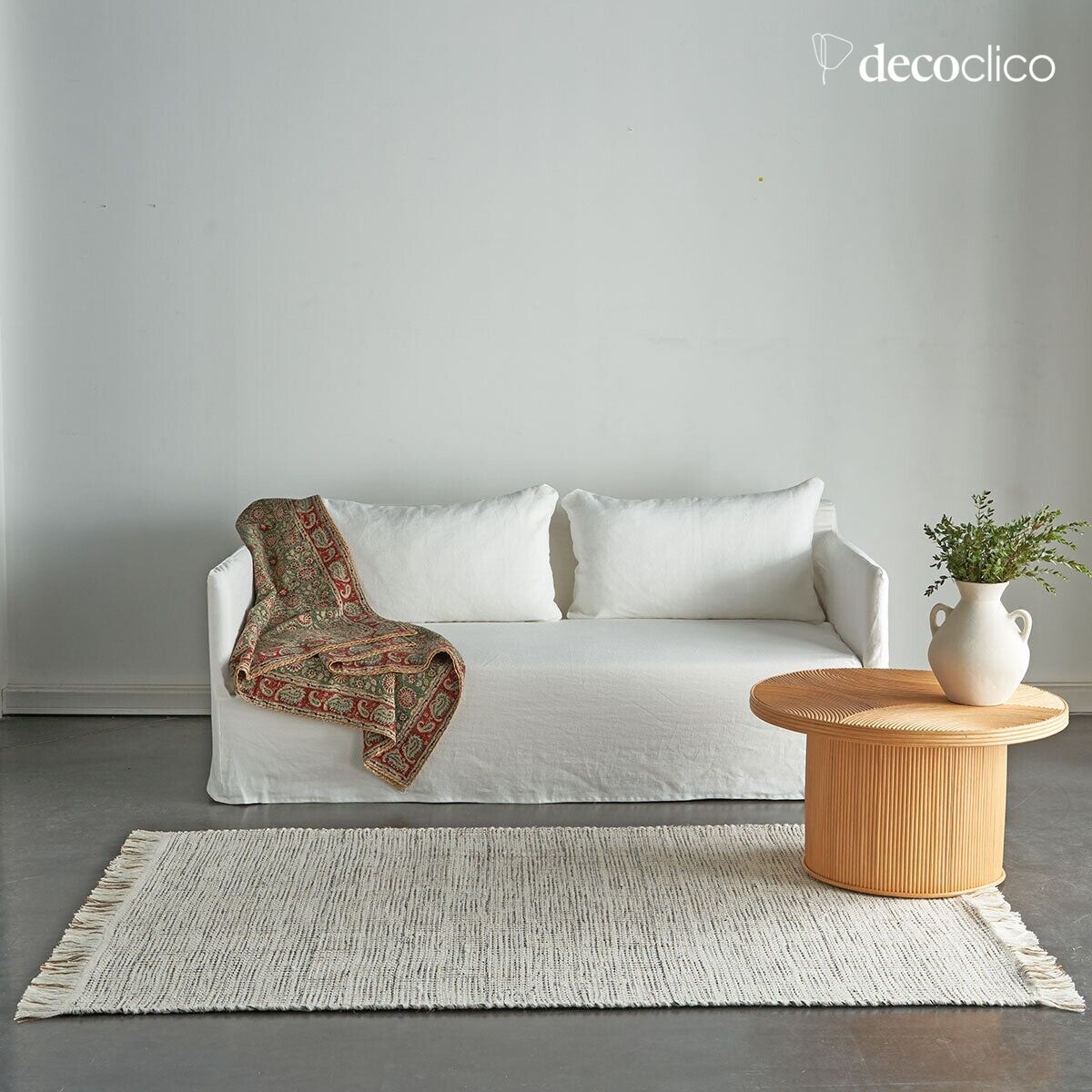 Rectangular mat in natural jute and hand-woven wool, 140 x 200 cm Moka