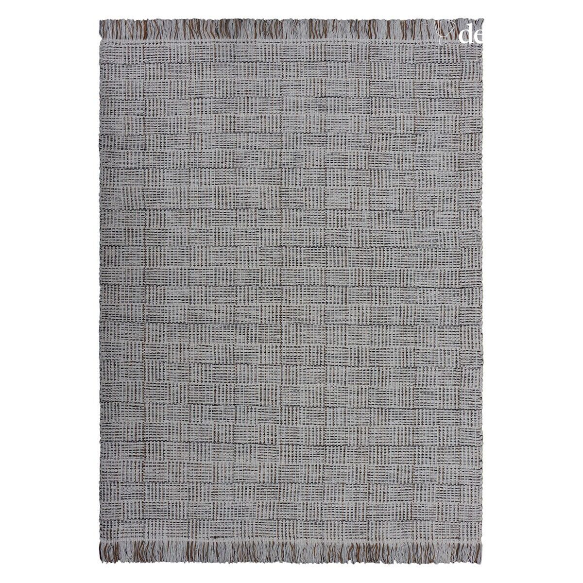 Rectangular mat in natural jute and hand-woven wool, 140 x 200 cm Moka