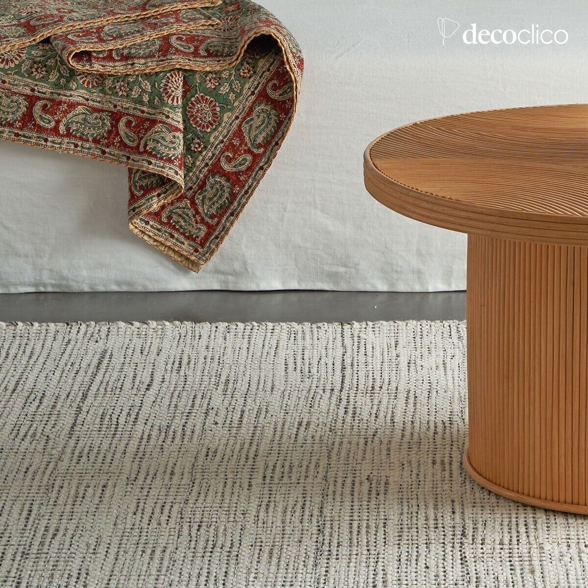 Rectangular mat in natural jute and hand-woven wool, 140 x 200 cm Moka