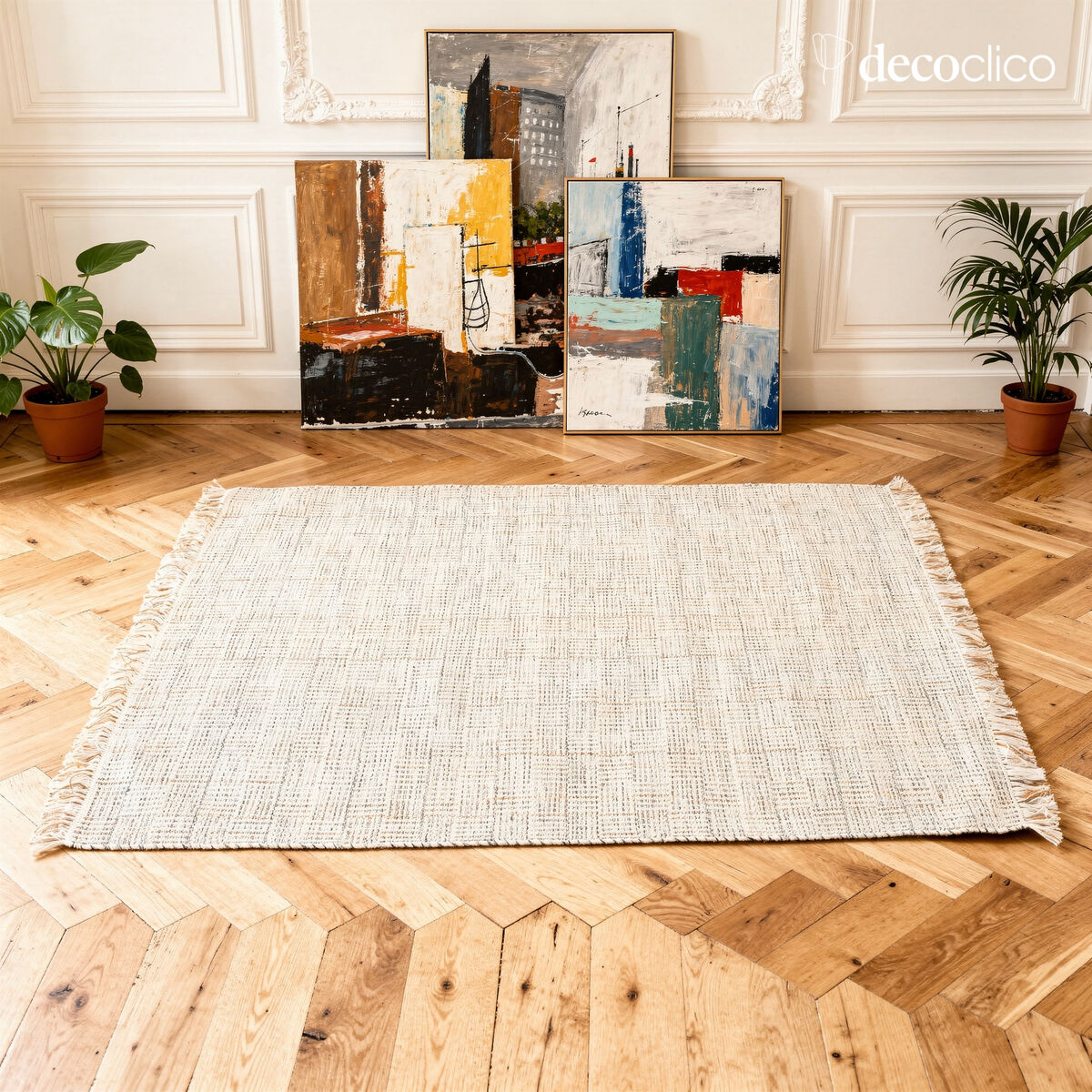 Rectangular mat in natural jute and hand-woven wool, 160 x 230 cm Elise