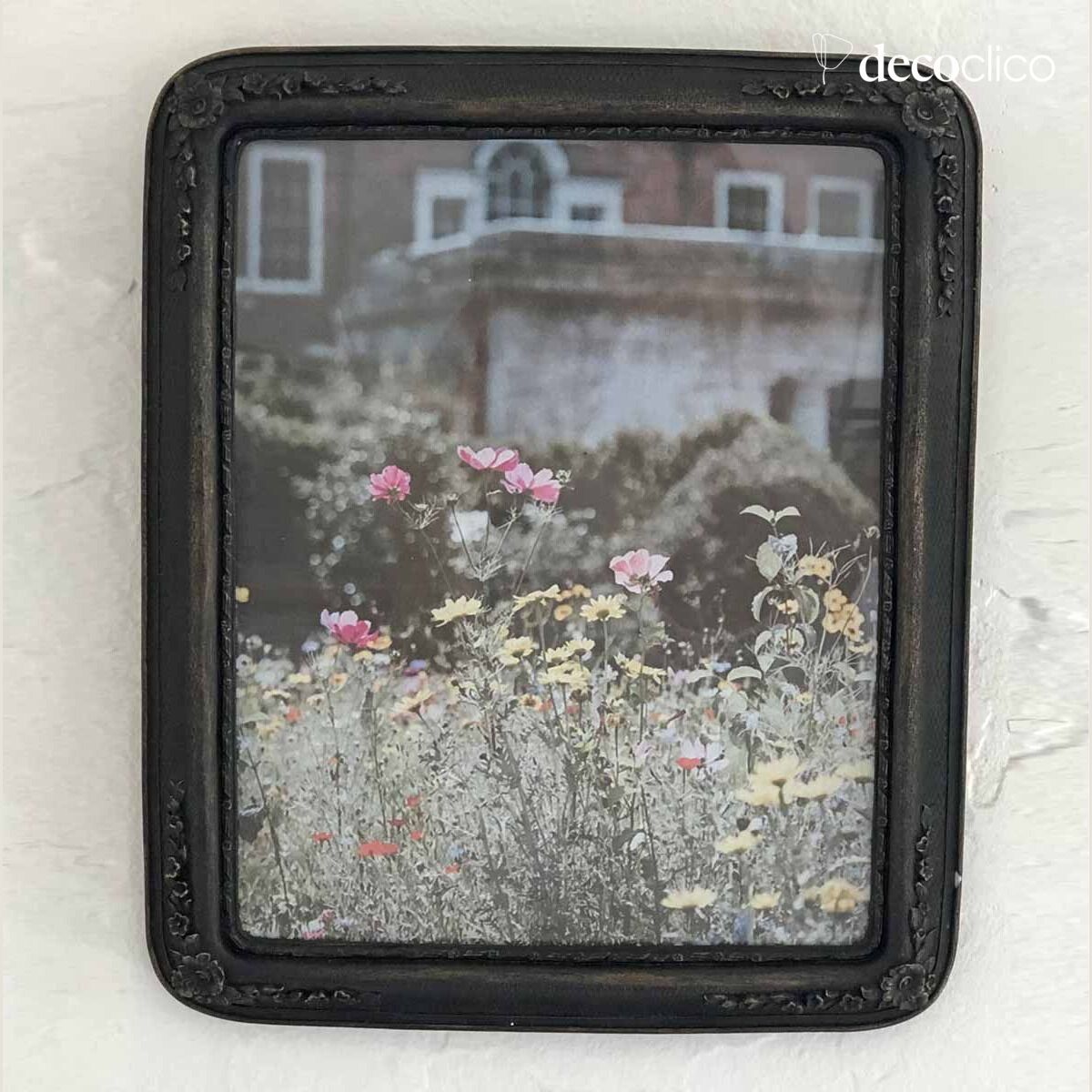 Rectangular matt black photo frame with a patinated garland relief 30 x 25 cm Man