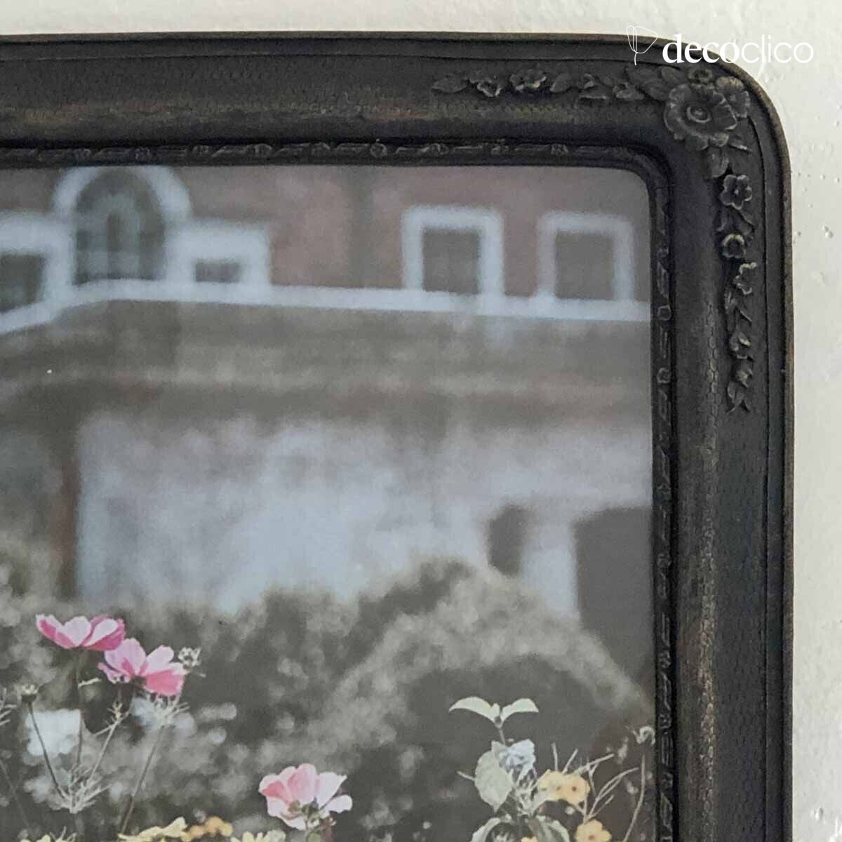 Rectangular matt black photo frame with a patinated garland relief 30 x 25 cm Man