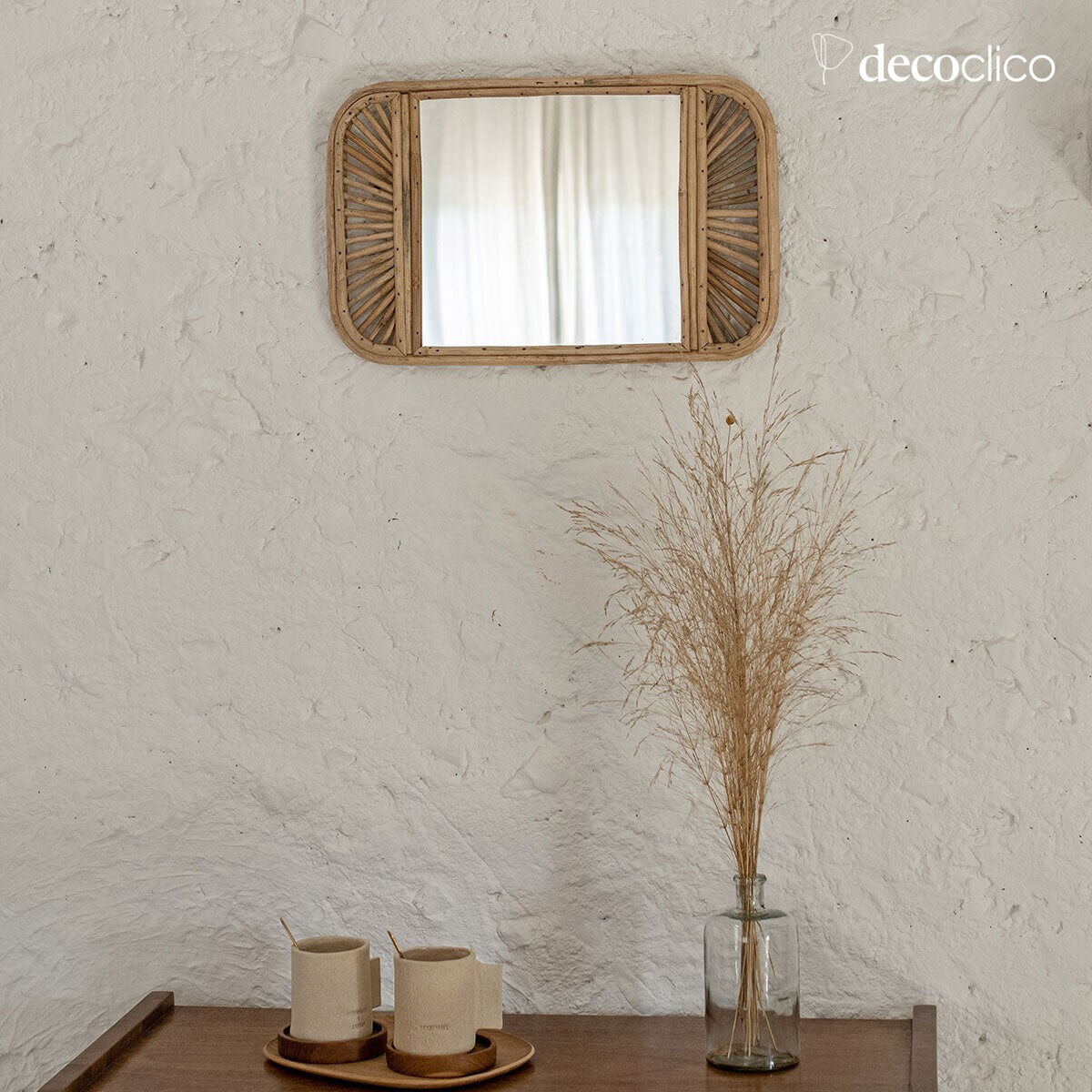 Rectangular mirror in natural rattan Moka