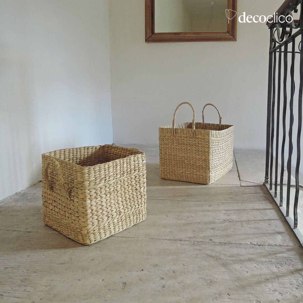 Rectangular square basket made of water hyacinth Céleste