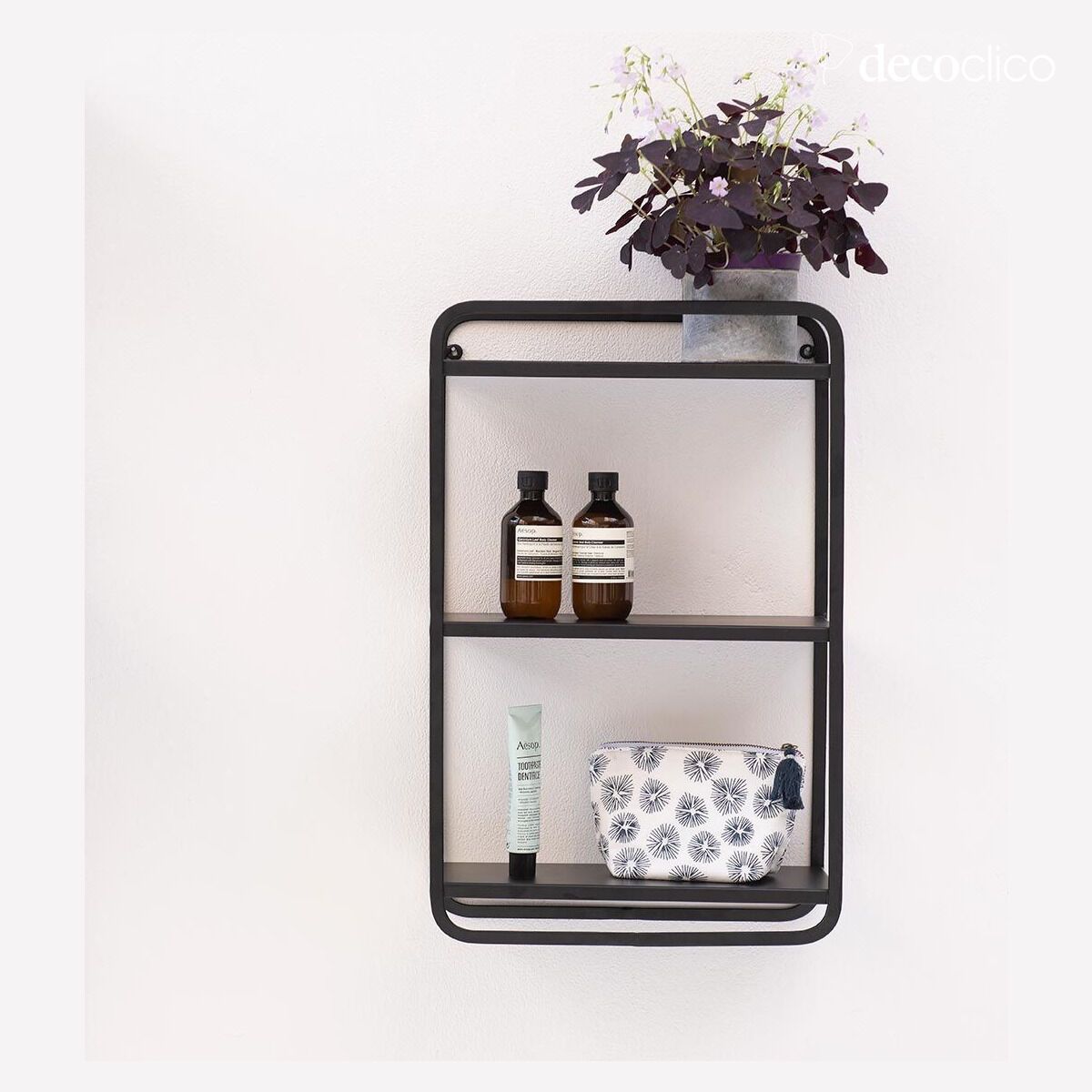 Rectangular wall shelf in matt black metal