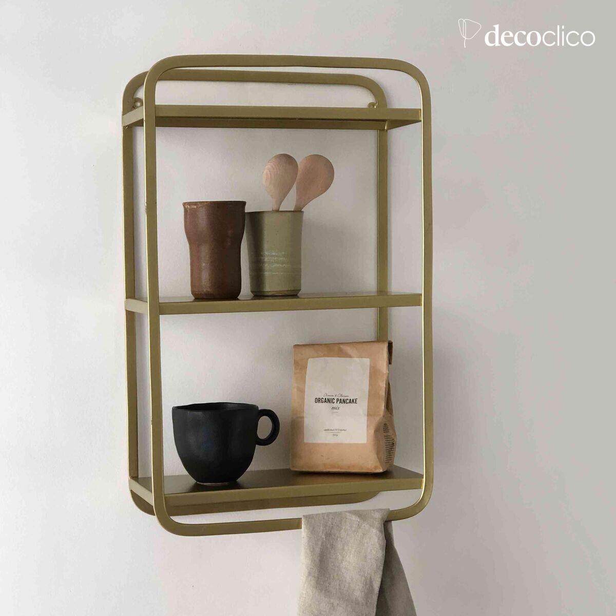 Rectangular wall shelf in metal with antique finish