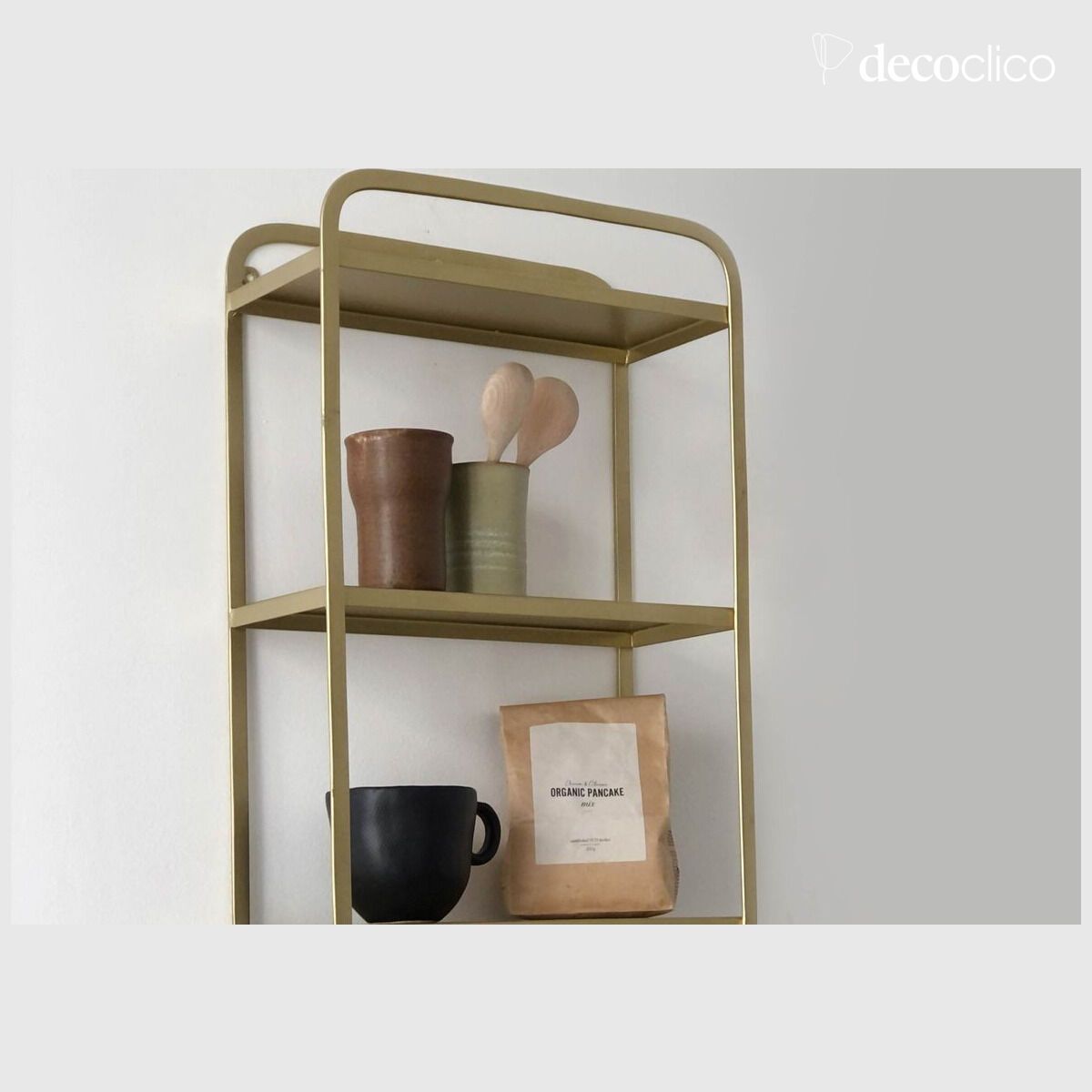 Rectangular wall shelf in metal with antique finish