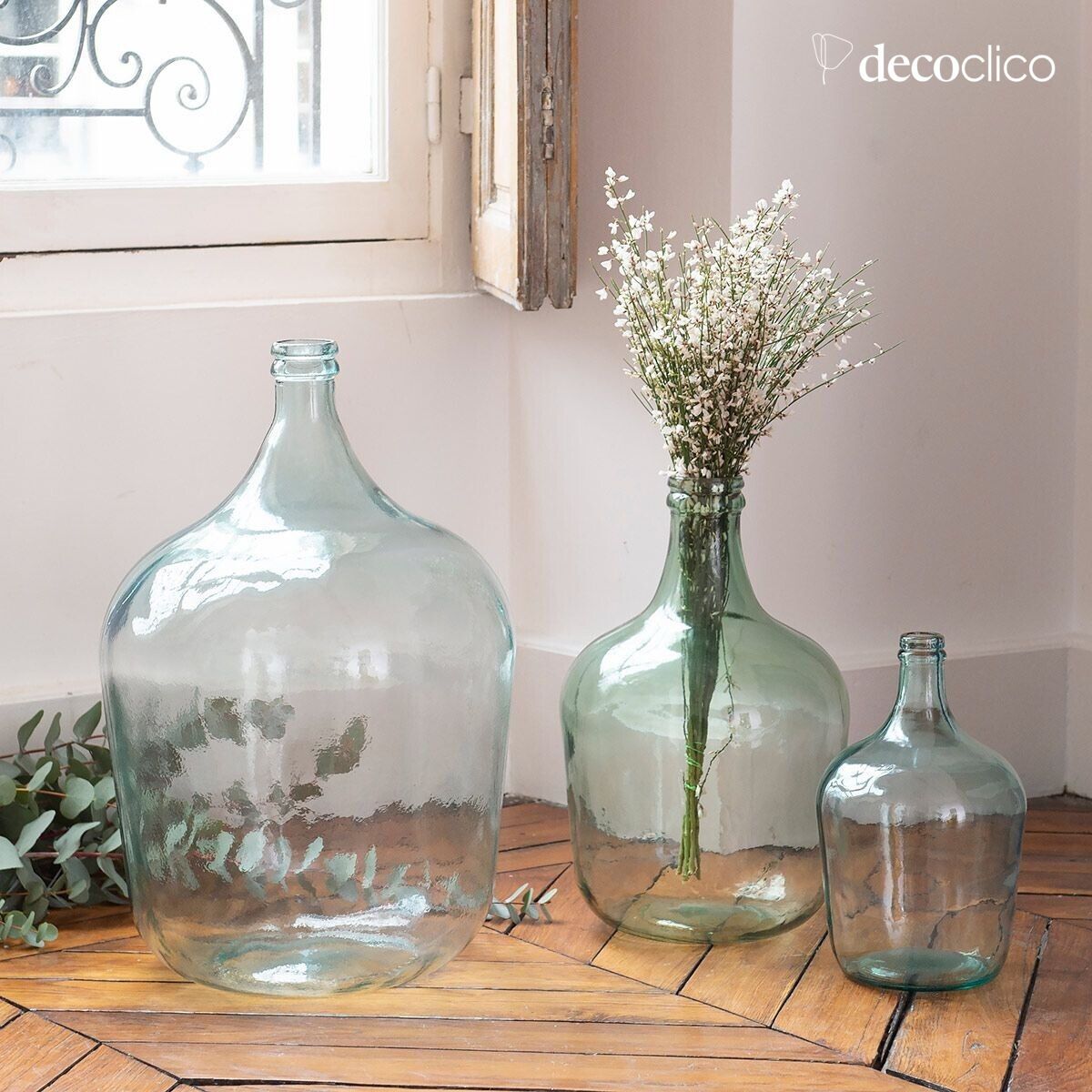 Recycelte Glasflasche, transparent, 34 l