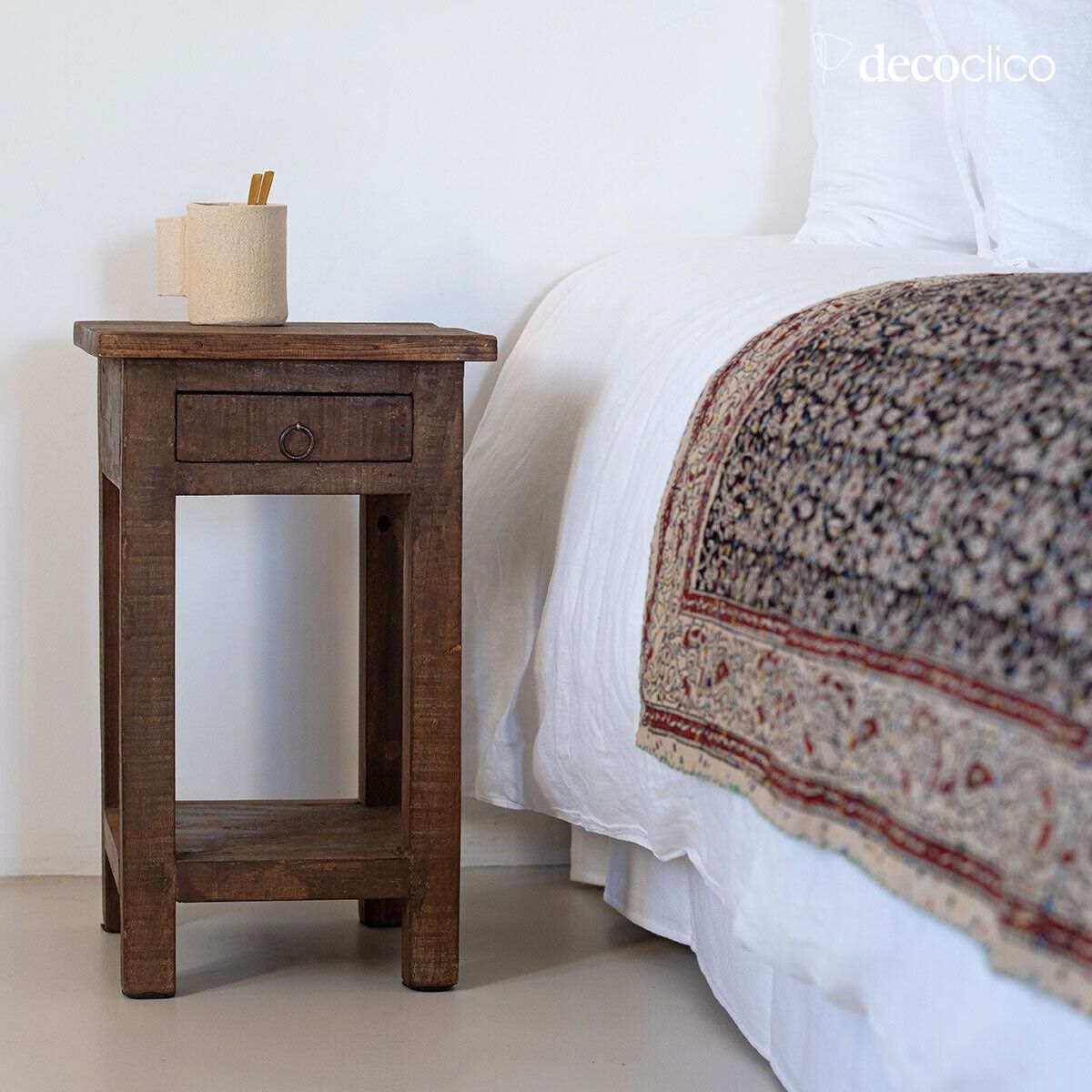 Recycled wooden sofa end stool Pamir