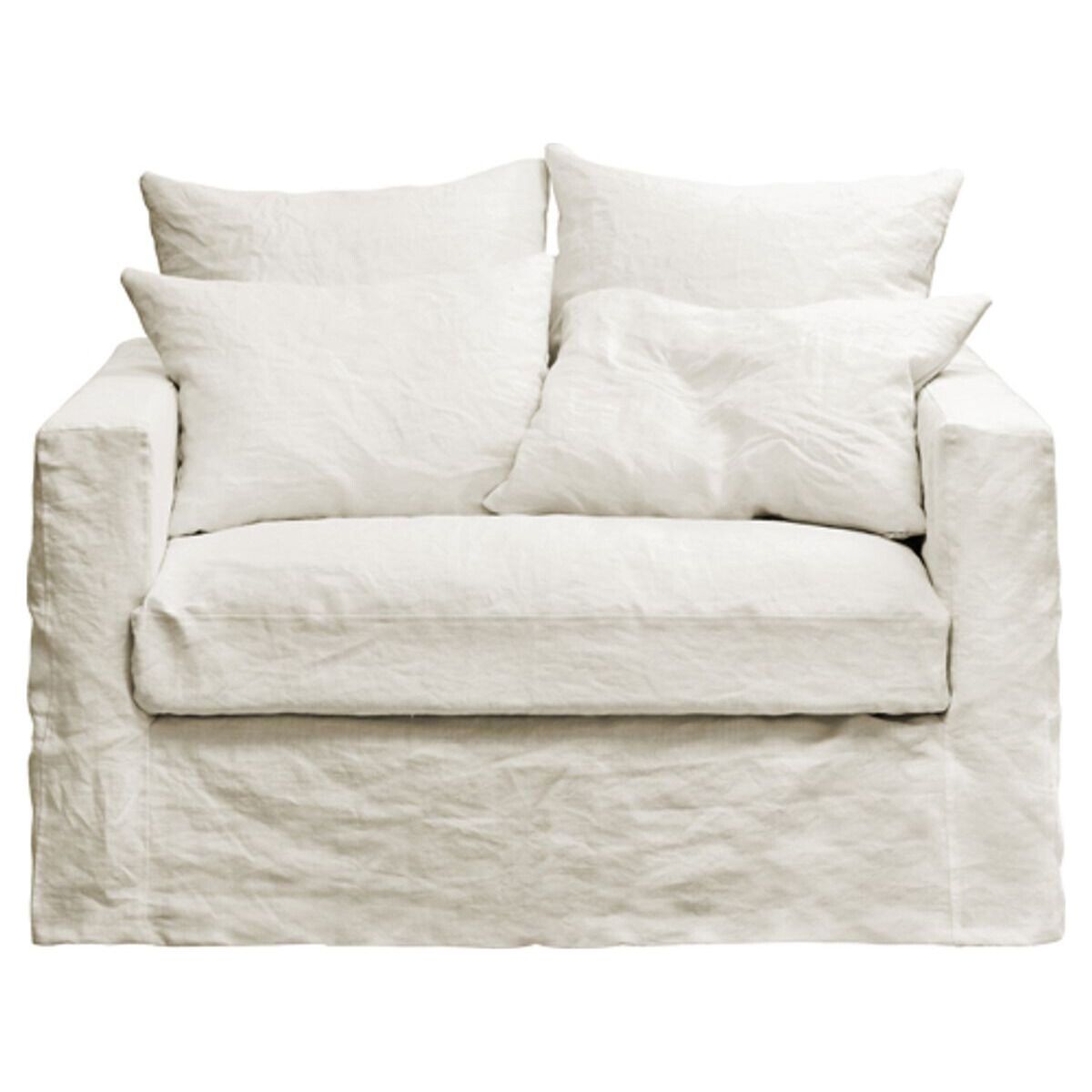 Removable cover armchair in crumpled linen, Cap Breton - off-white