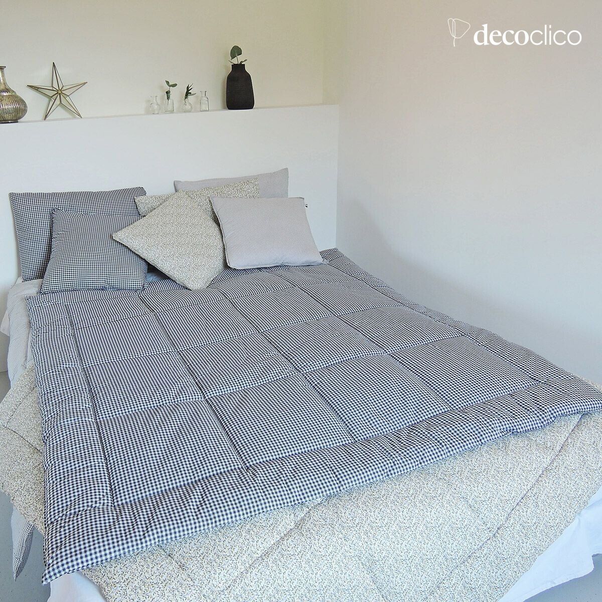 Gingham print cotton quilted duvet 140 x 150 cm Romy