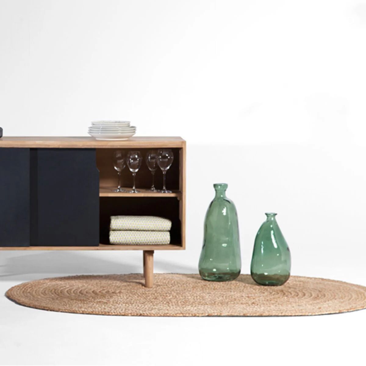 Rond handgeweven naturel jute vloerkleed 200 cm Moka