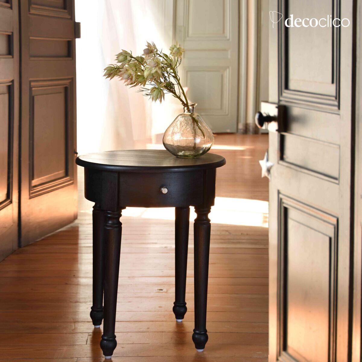 Rond nachtkastje of nachtkastje in houtskool mangohout Mareuil