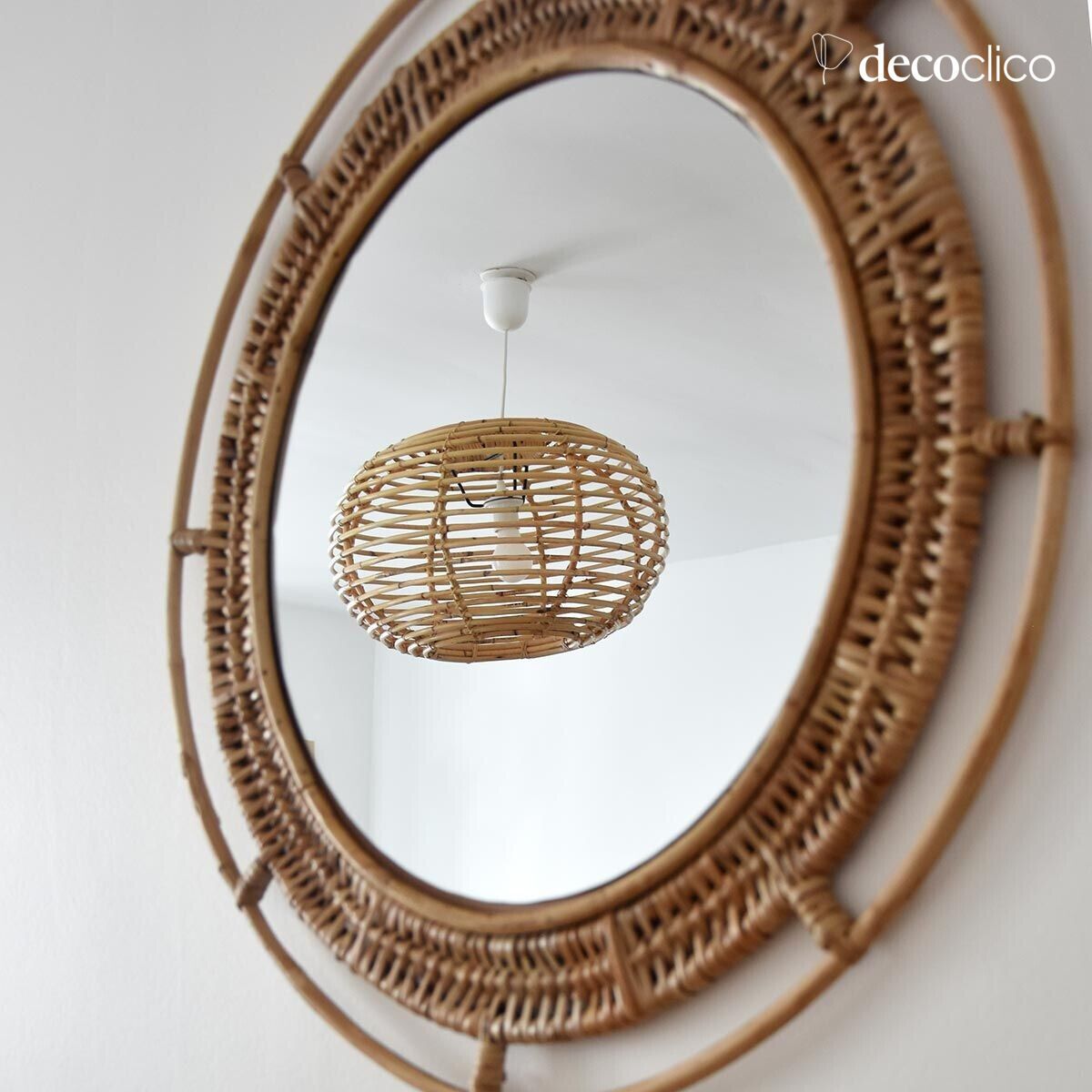 Ronde natuurlijke rotan spiegel 60 cm Moka