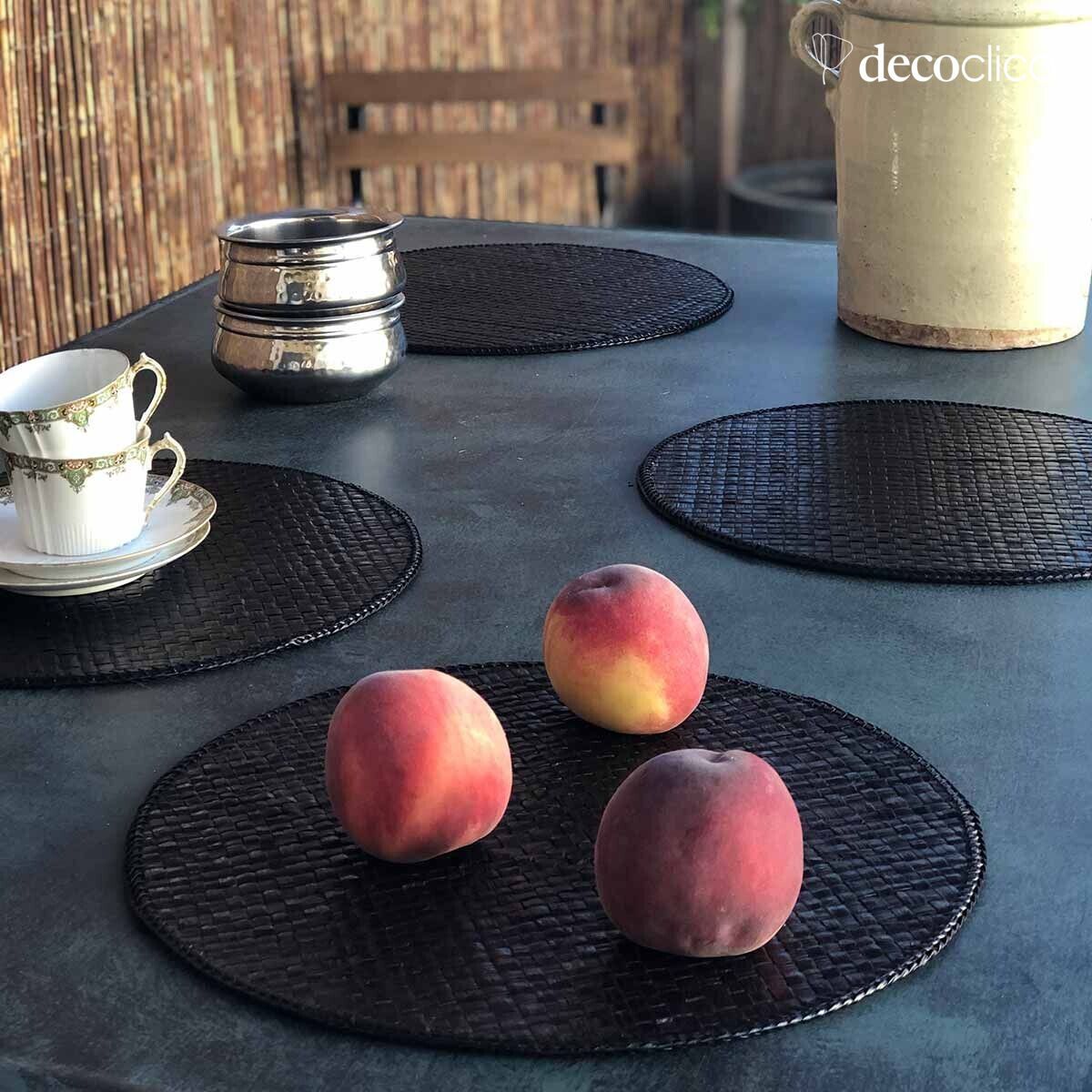 Ronde placemat (set van 4) in zwartgetint pandan Wayan Casatera