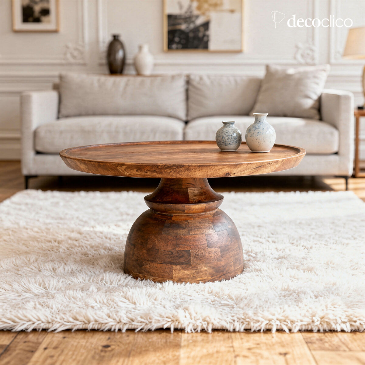 Ronde salontafel van bruin massief hout Totem