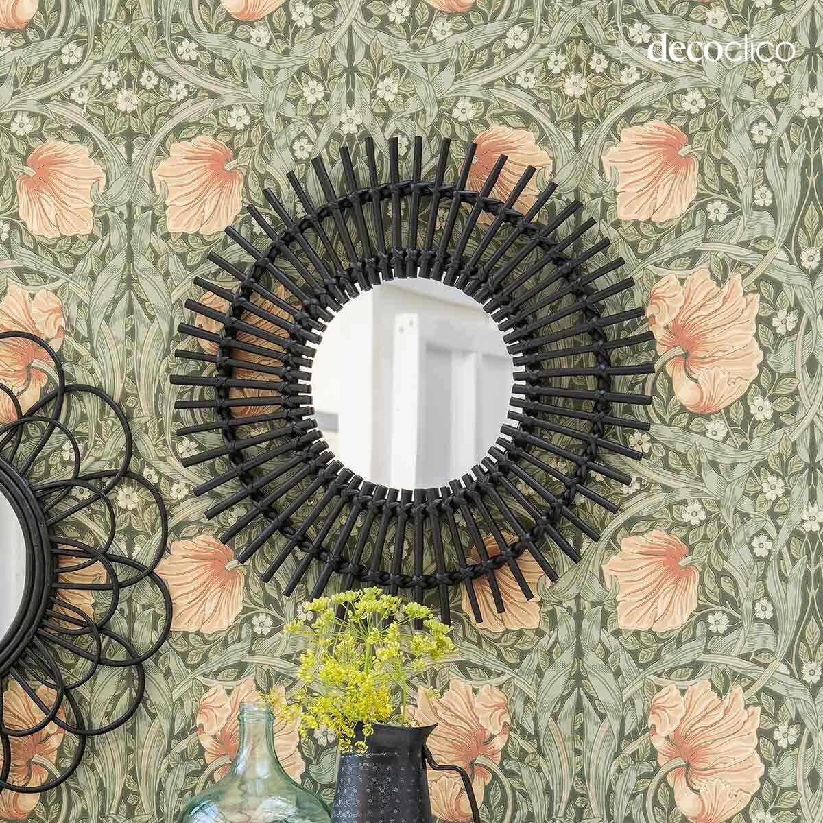 Ronde sunburst spiegel in zwart rotan 57 cm Moka