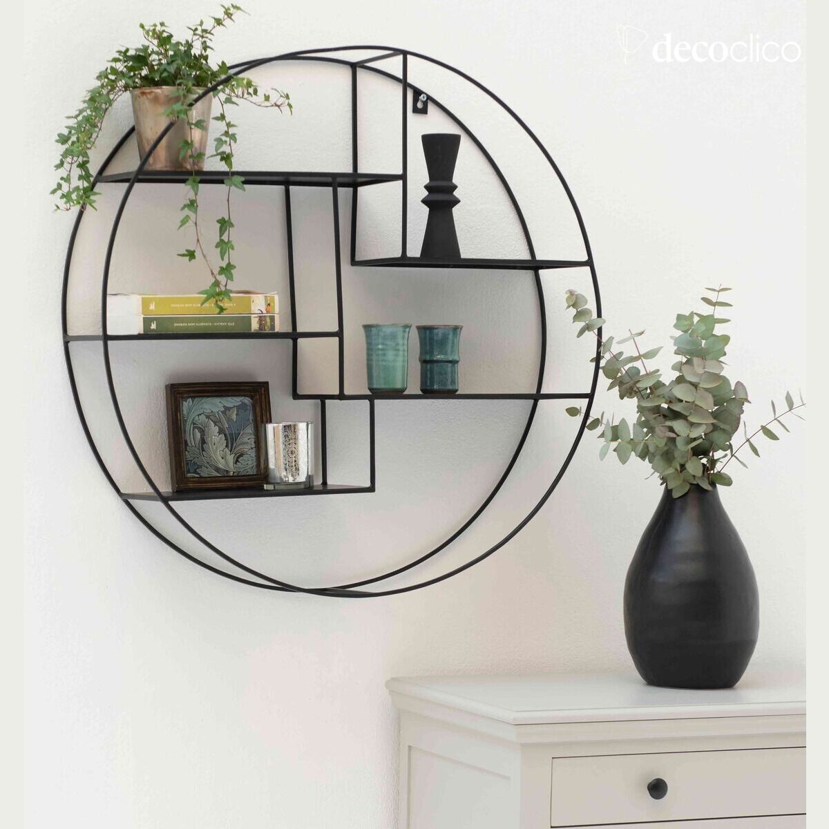 Ronde wandplank in zwart draadmetaal 80 cm Uptown