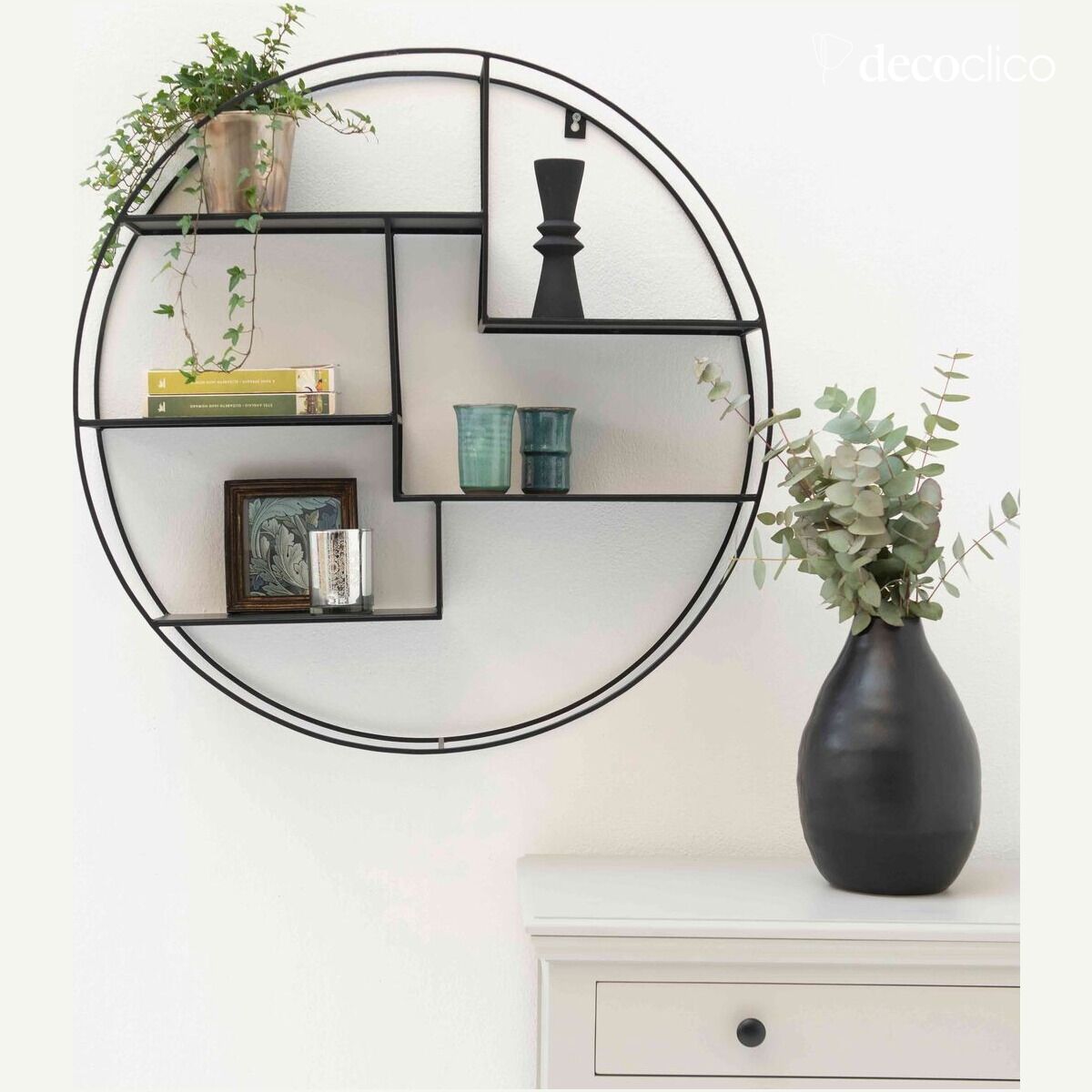 Ronde wandplank in zwart draadmetaal 80 cm Uptown