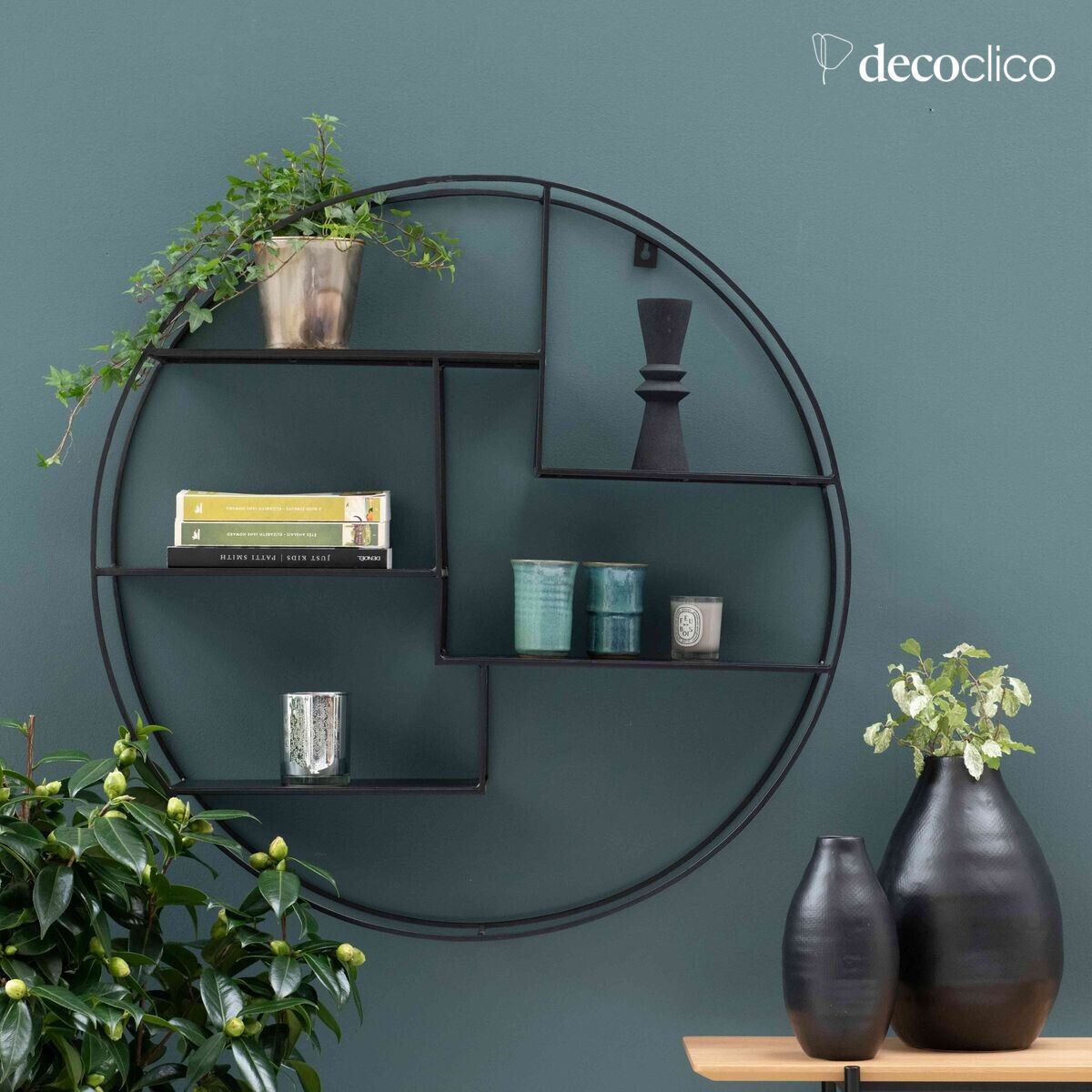 Ronde wandplank in zwart draadmetaal 80 cm Uptown