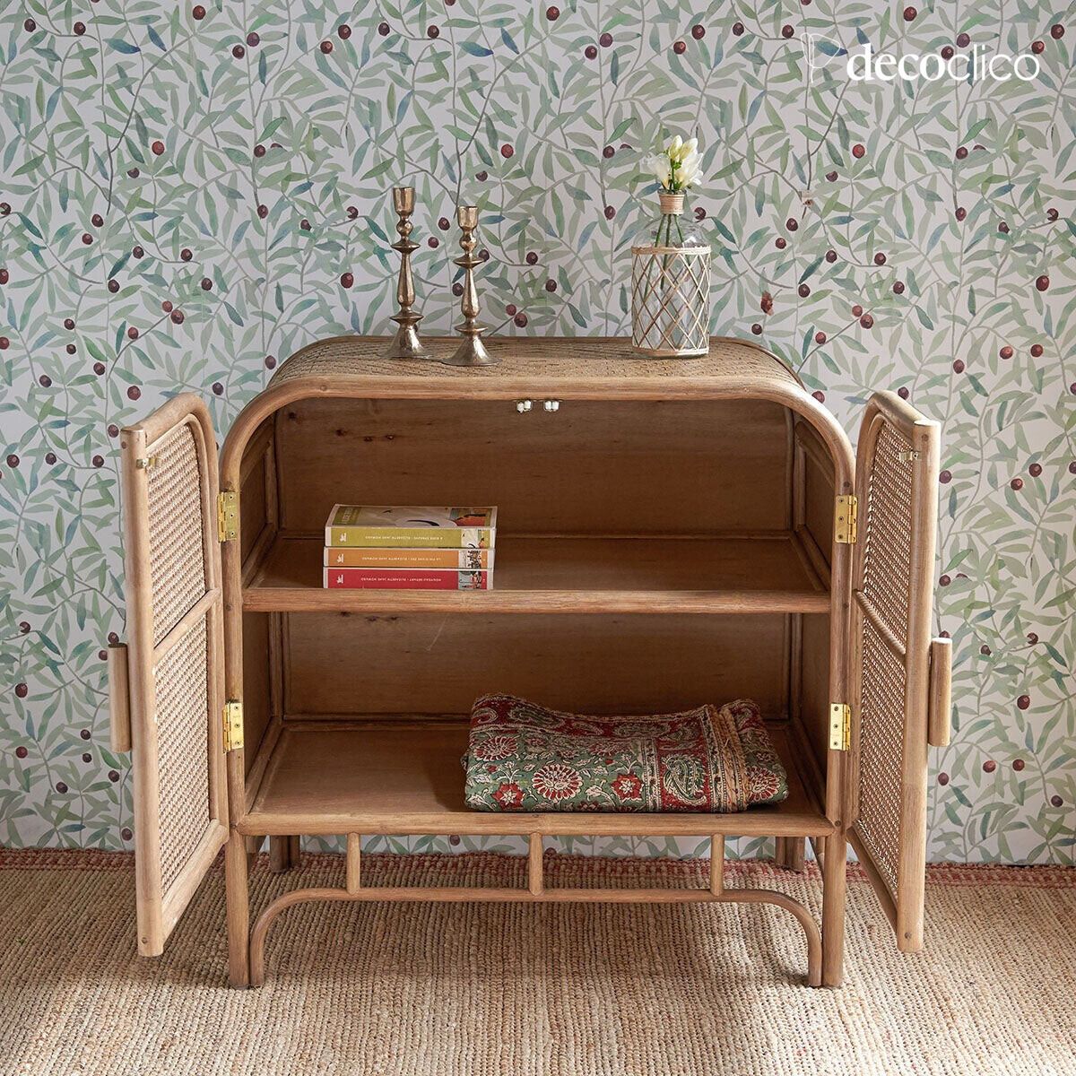 Rotan en bruin rieten 2-deurs dressoir Rosalie