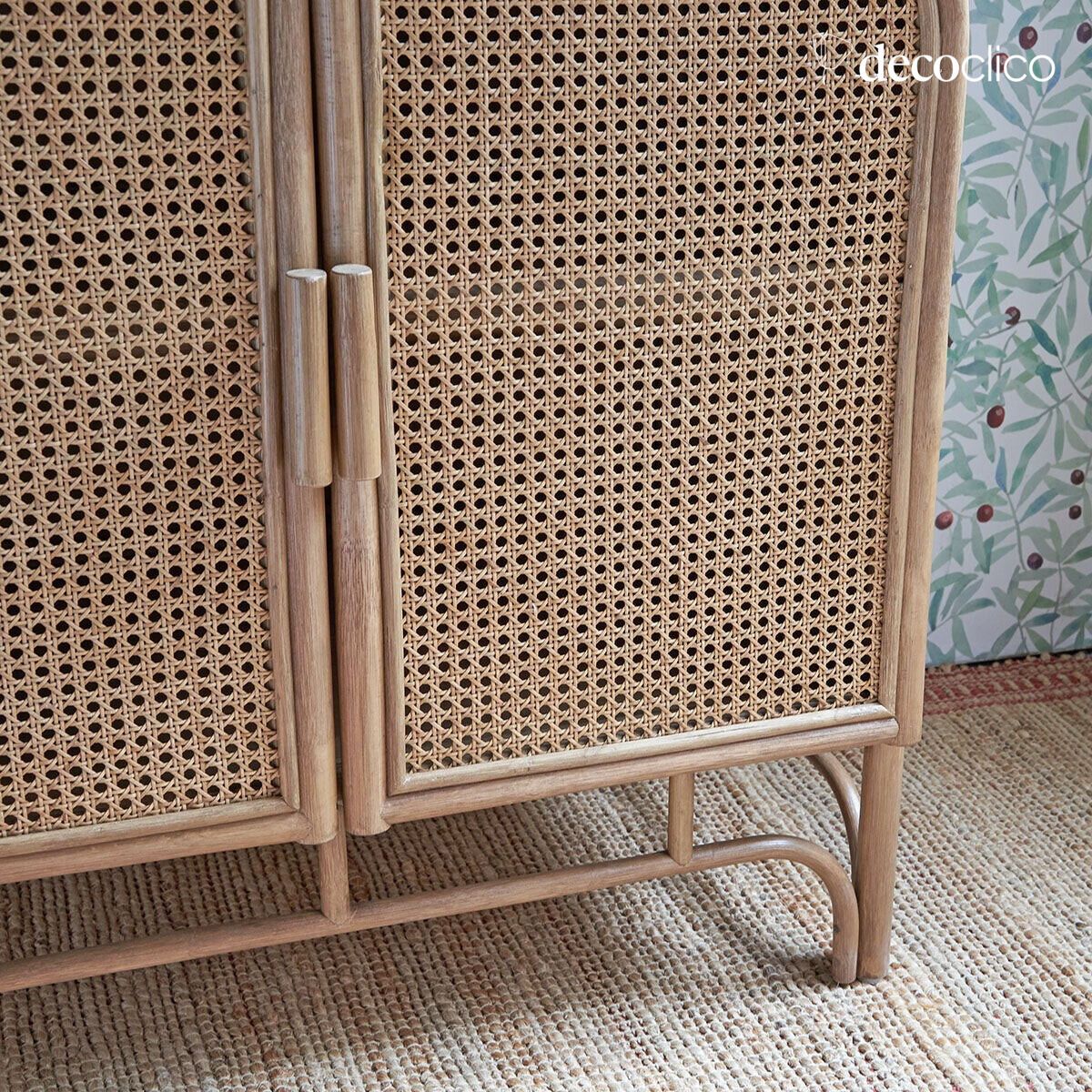 Rotan en bruin rieten 2-deurs dressoir Rosalie