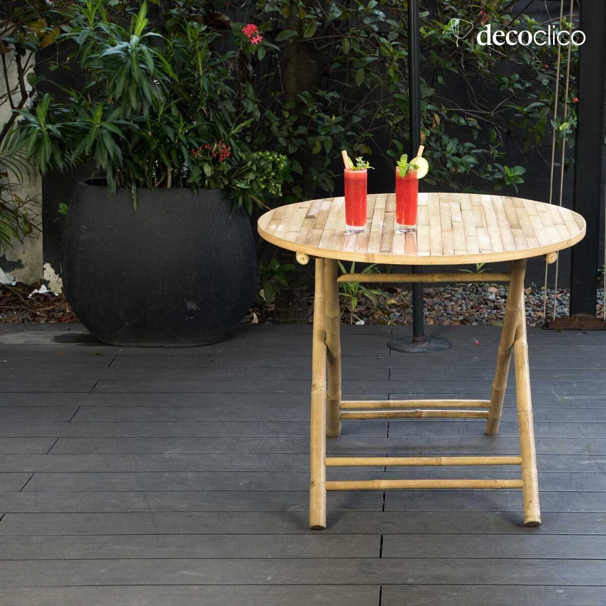 Round folding garden table in natural bamboo Taman