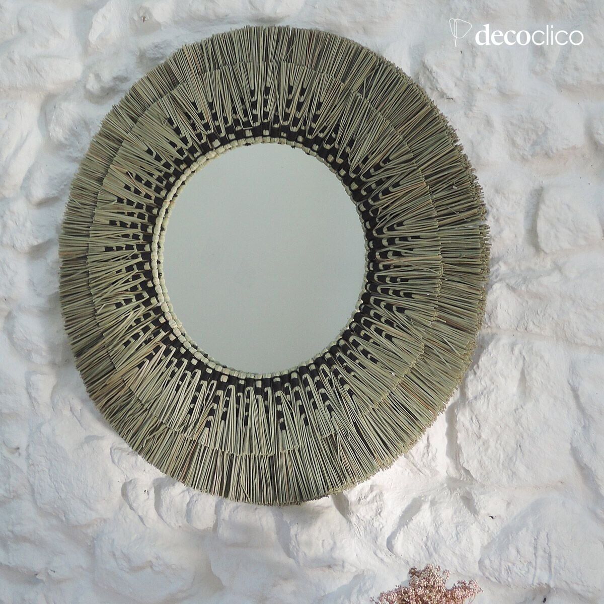 Round mirror in natural and black mendong straw 80 cm  Sorong