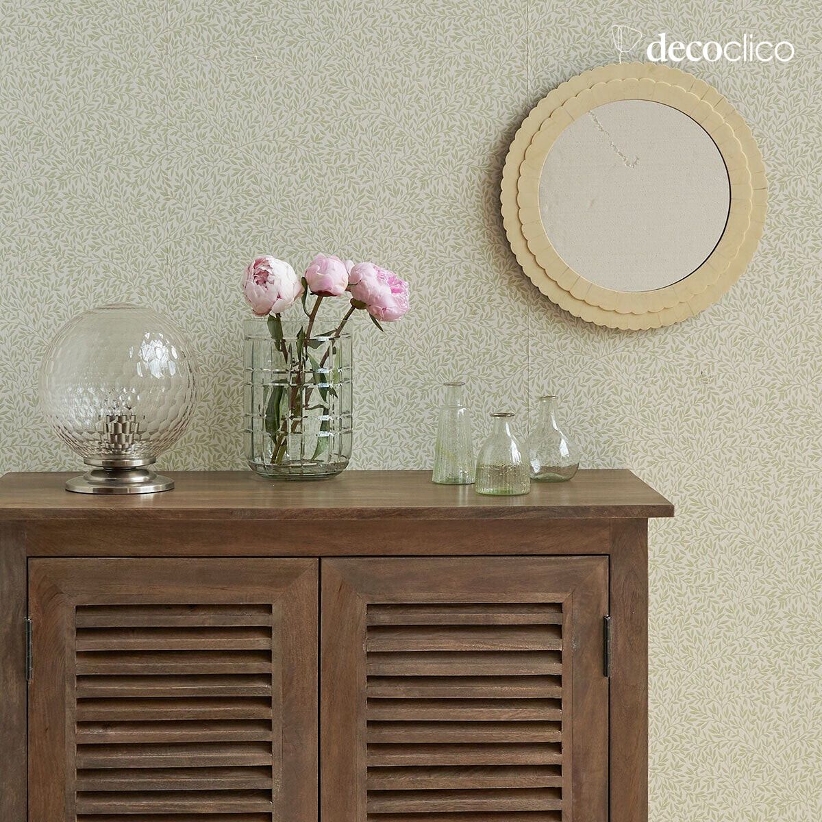 Round mirror with petals, ivory effect (resin) Manali